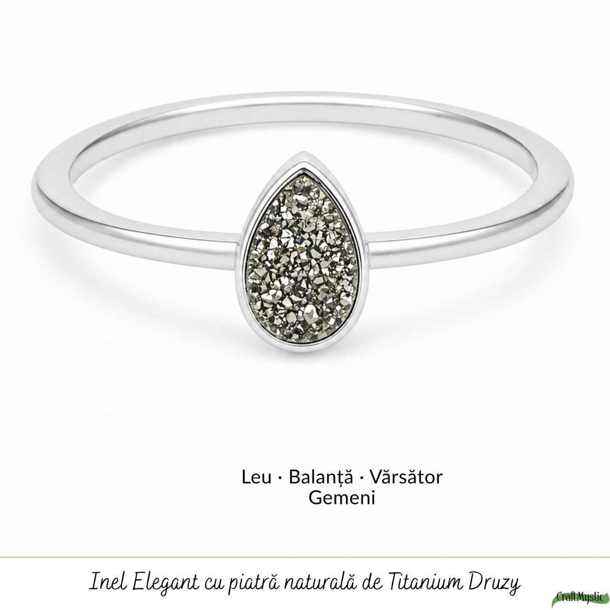 Inel argint 925 cu Titanium Druzy lacrima – stralucire si energie pozitiva