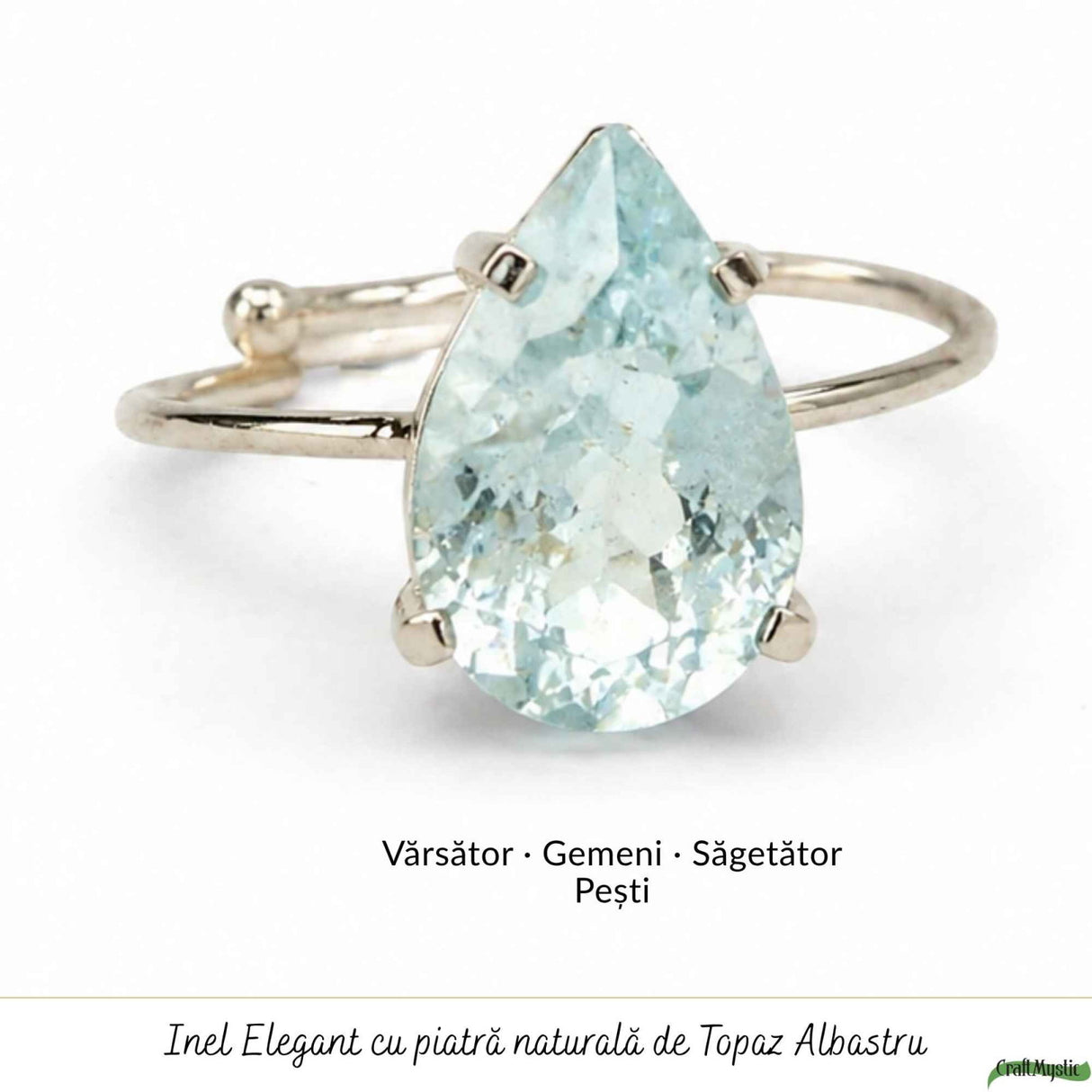 Inel argint 925 cu Topaz Albastru lacrima – calm si claritate interioara