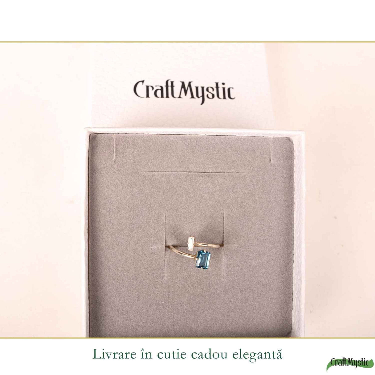 Inel argint 925 cu Topaz Albastru si Piatra Lunii dreptunghi – echilibru si claritate