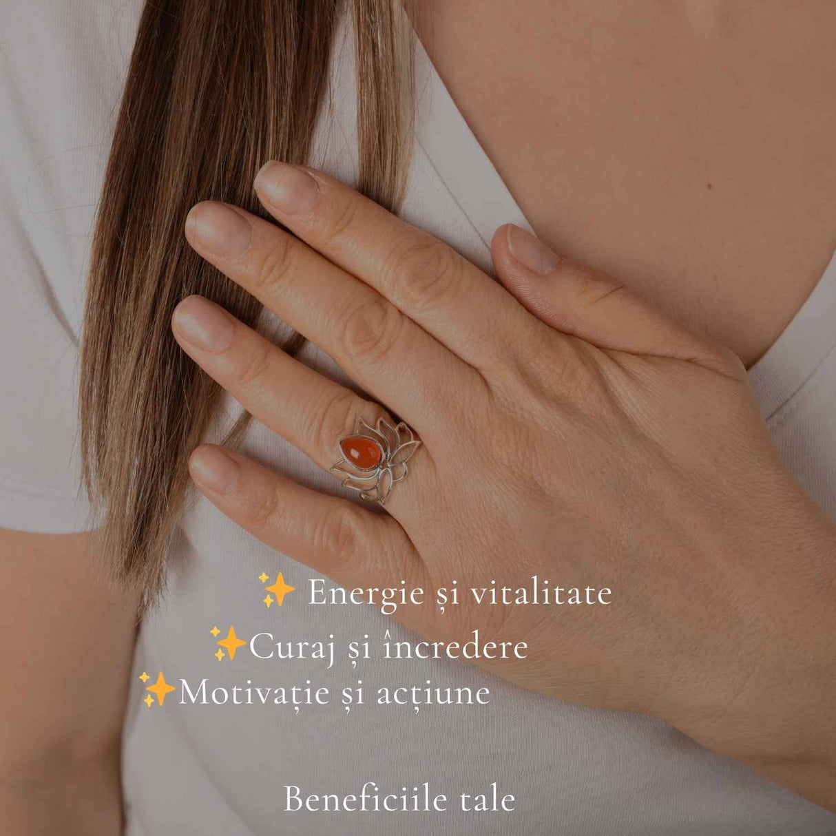 Inel argint 925 cu piatra naturala de Carneol model floare de lotus – Energie si incredere feminina