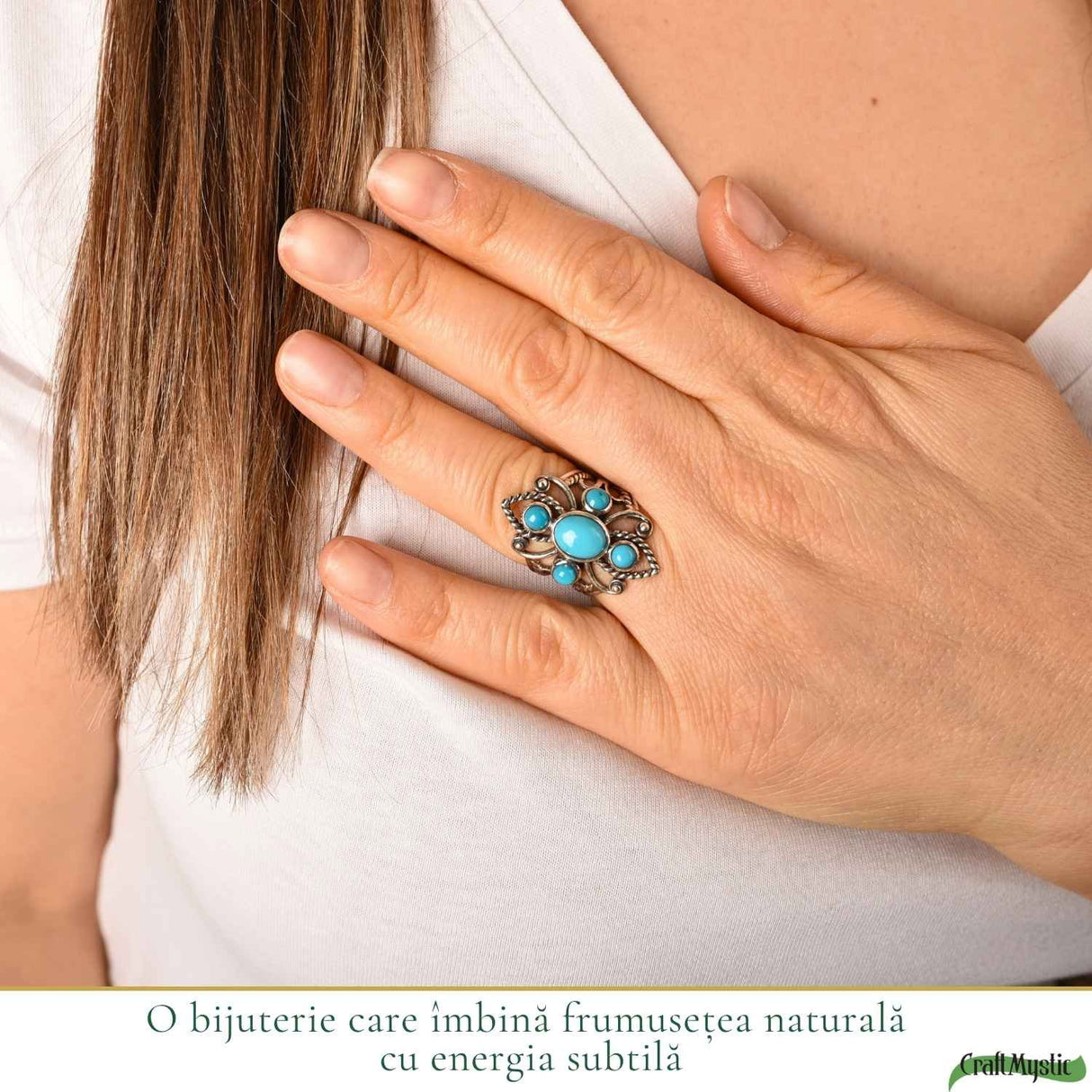 Inel Argint 925 cu Turcoaz Floare – Protectie si Echilibru Feminin
