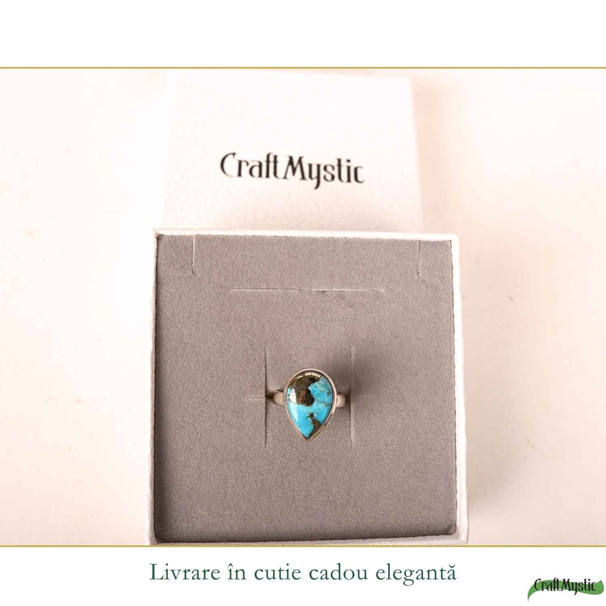 Inel Argint 925 cu Turcoaz si Pirita Lacrima – Protectie si Echilibru