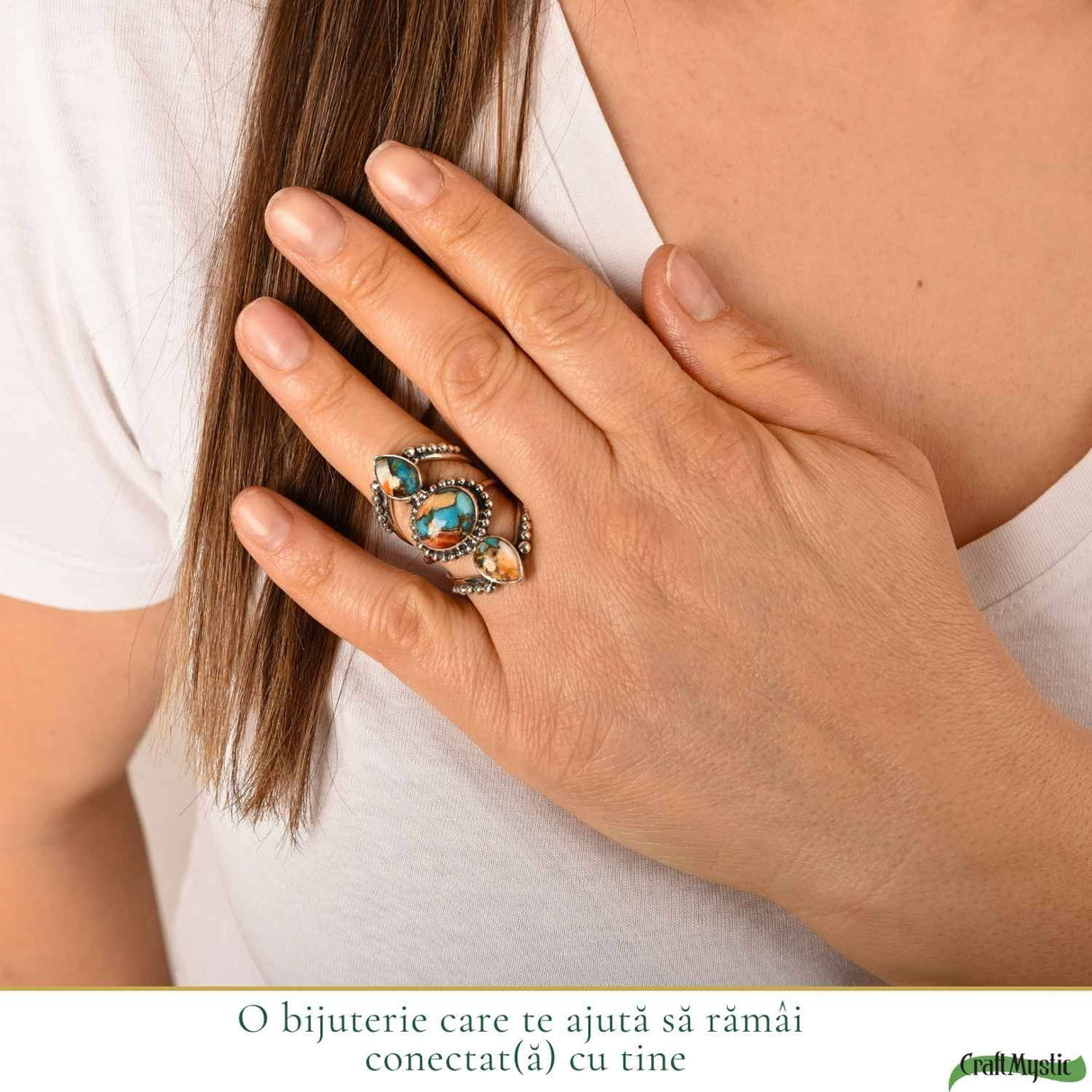 Inel Argint 925 cu Turcoaz Spinny Oyster Floare Vintage – Protectie si Feminitate