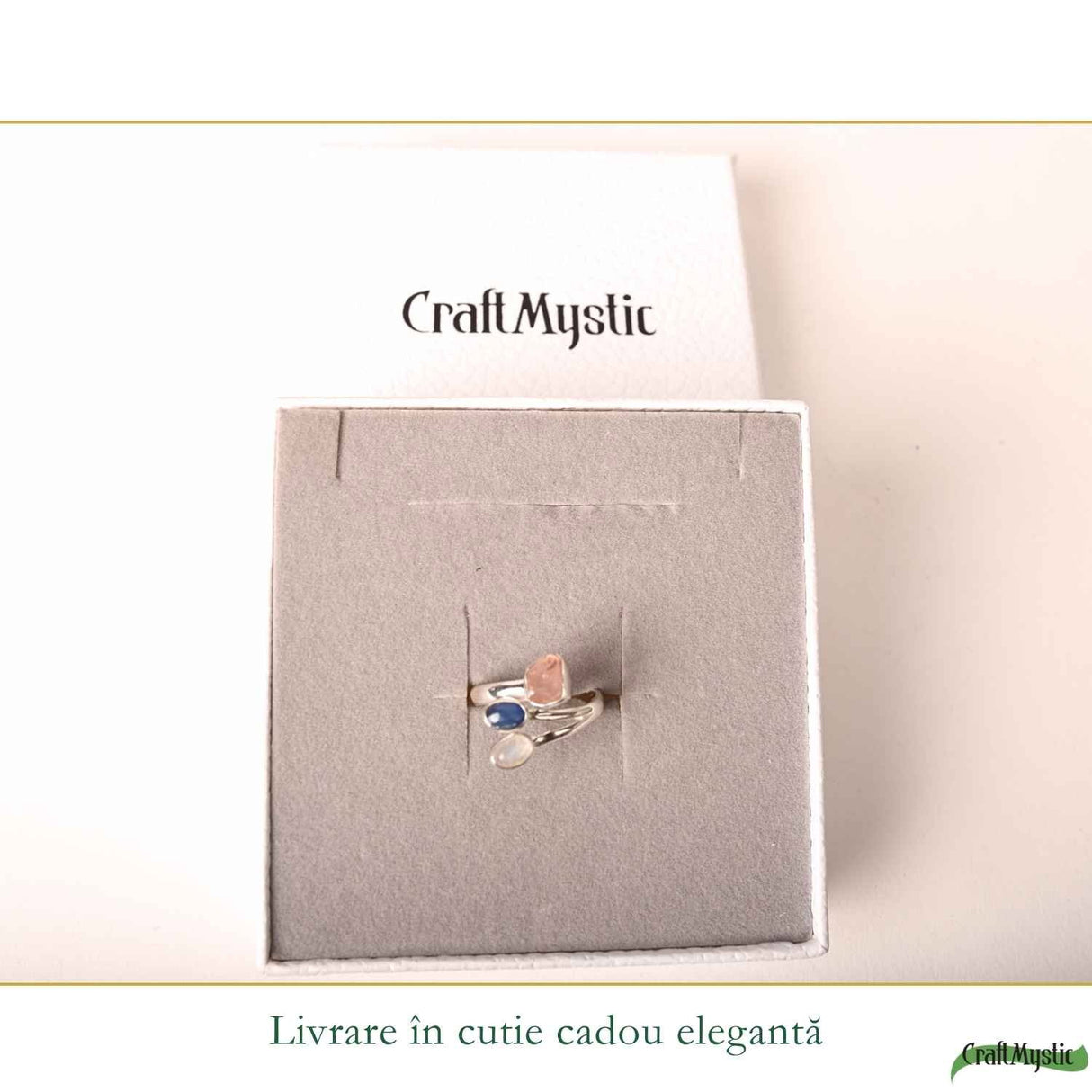 Inel Argint 925 cu Cuart Roz, Kianit Albastru si Piatra Lunii – Iubire si Echilibru