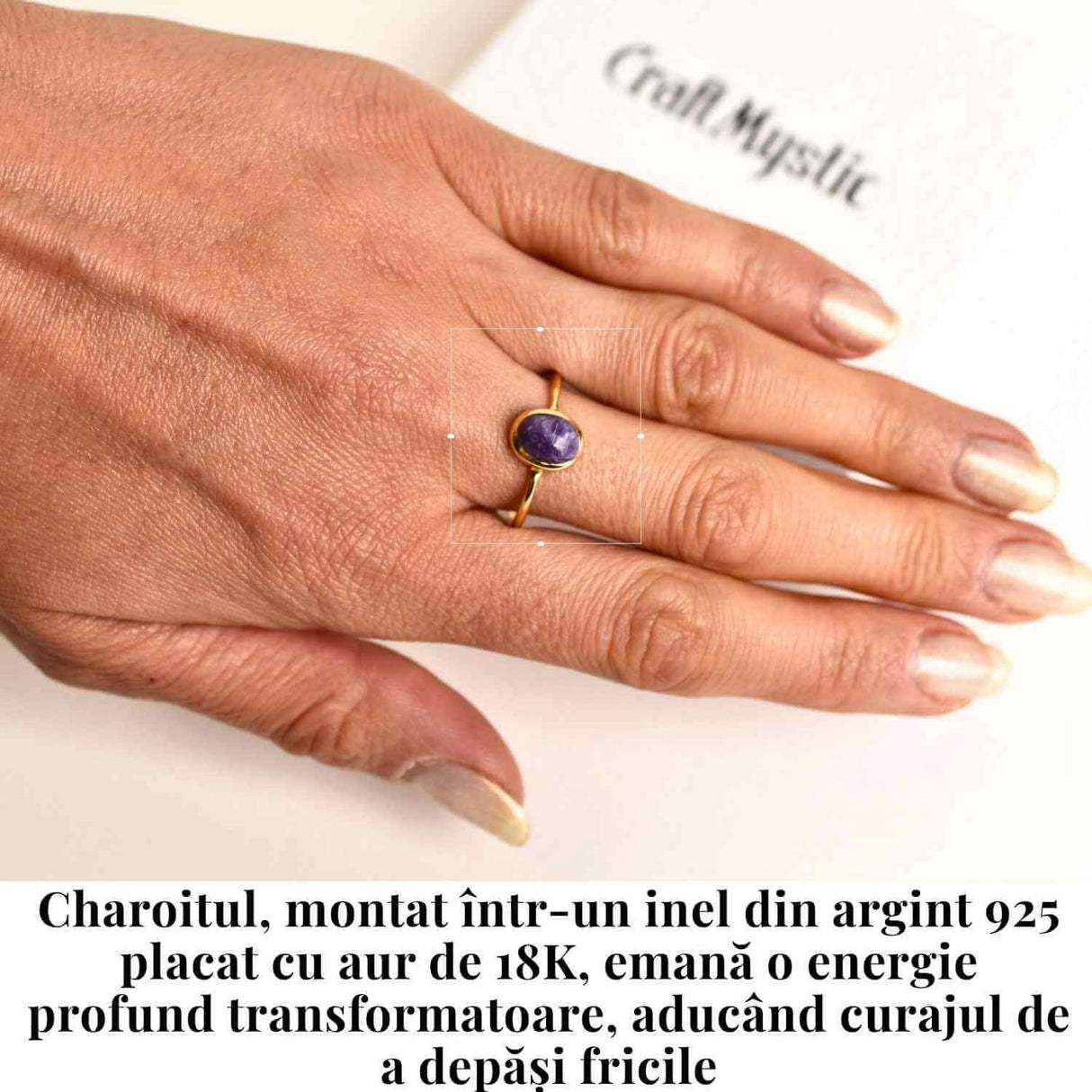 Inel Argint 925 placat cu Aur 18K cu Charoite Oval - Transformare si Claritate Spirituala