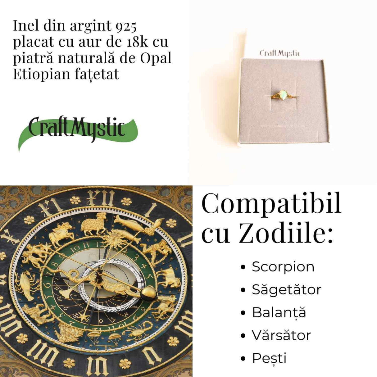 Inel Argint 925 placat cu Aur 18K cu Opal Etiopian Lacrima - Lumina Vindecarii Interioare