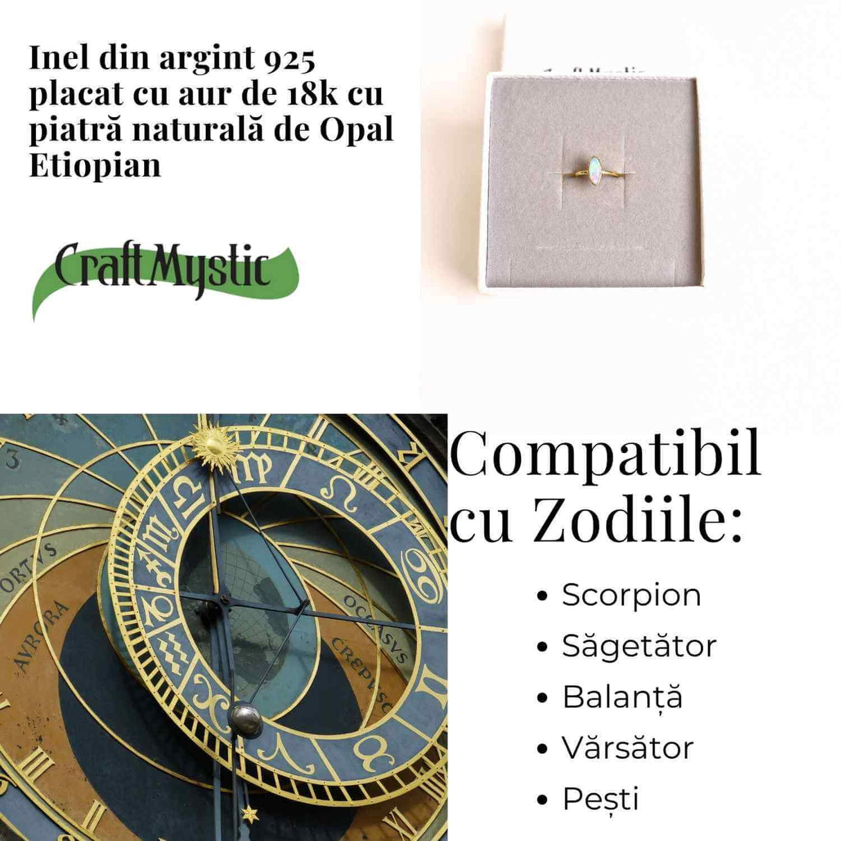 Inel din argint 925 placat cu aur 18K forma delica cu piatra naturala Opal Etiopian marquise