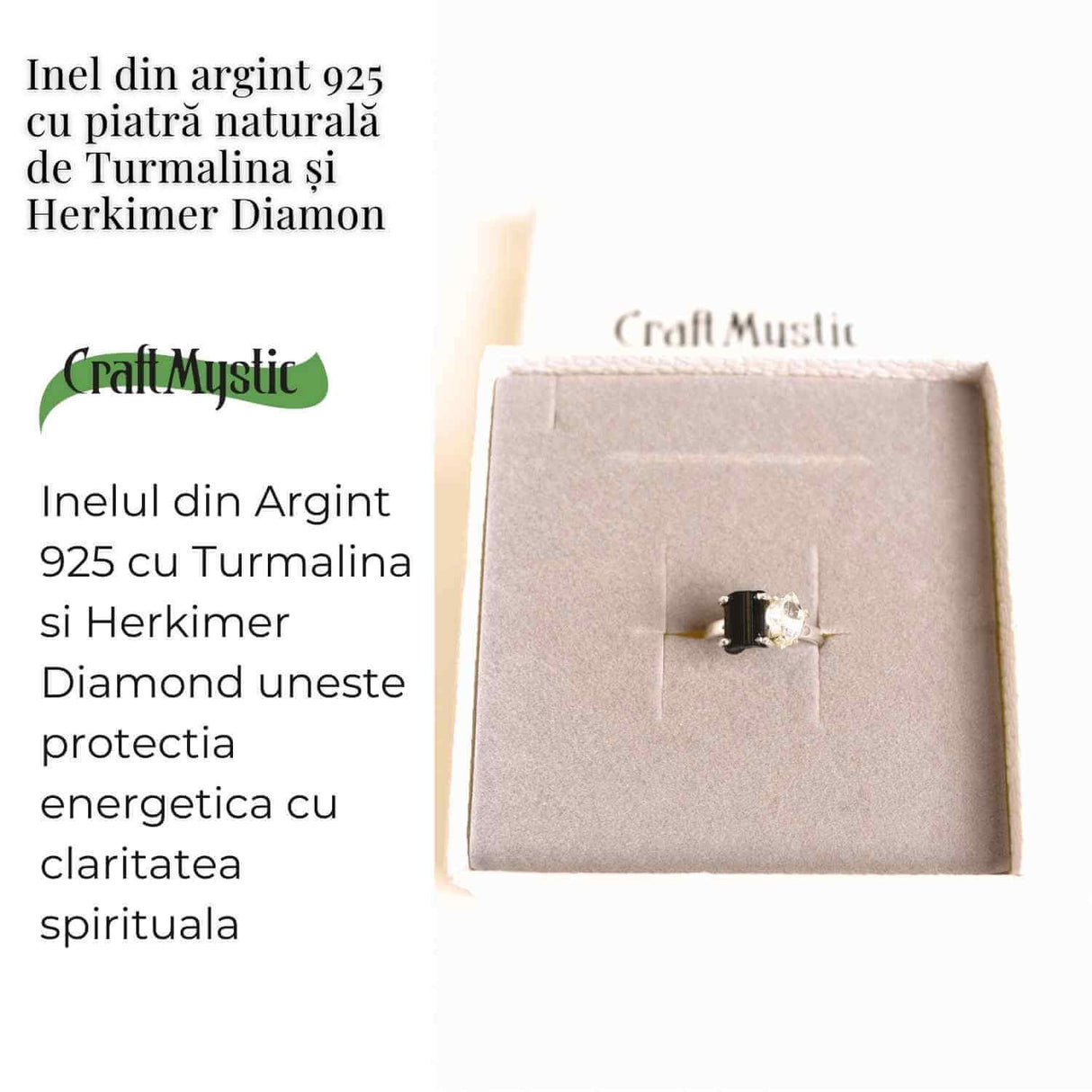 Inel argint 925 cu Turmalina si Herkimer Diamond - Protectie si Claritate Interioara
