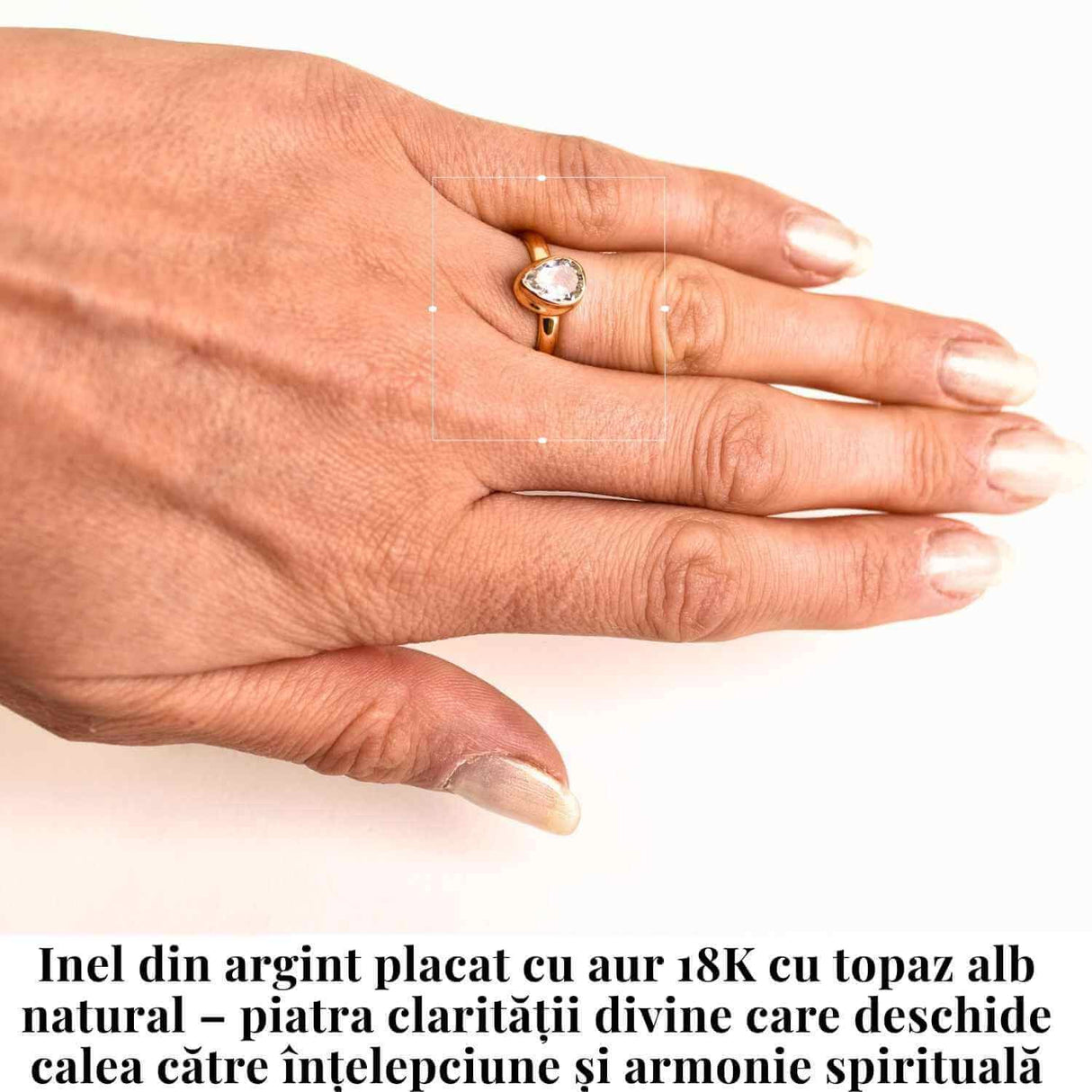 Inel argint 925 placat cu aur 18K cu Topaz Alb fatetat lacrima - Claritate si Lumina Interioara