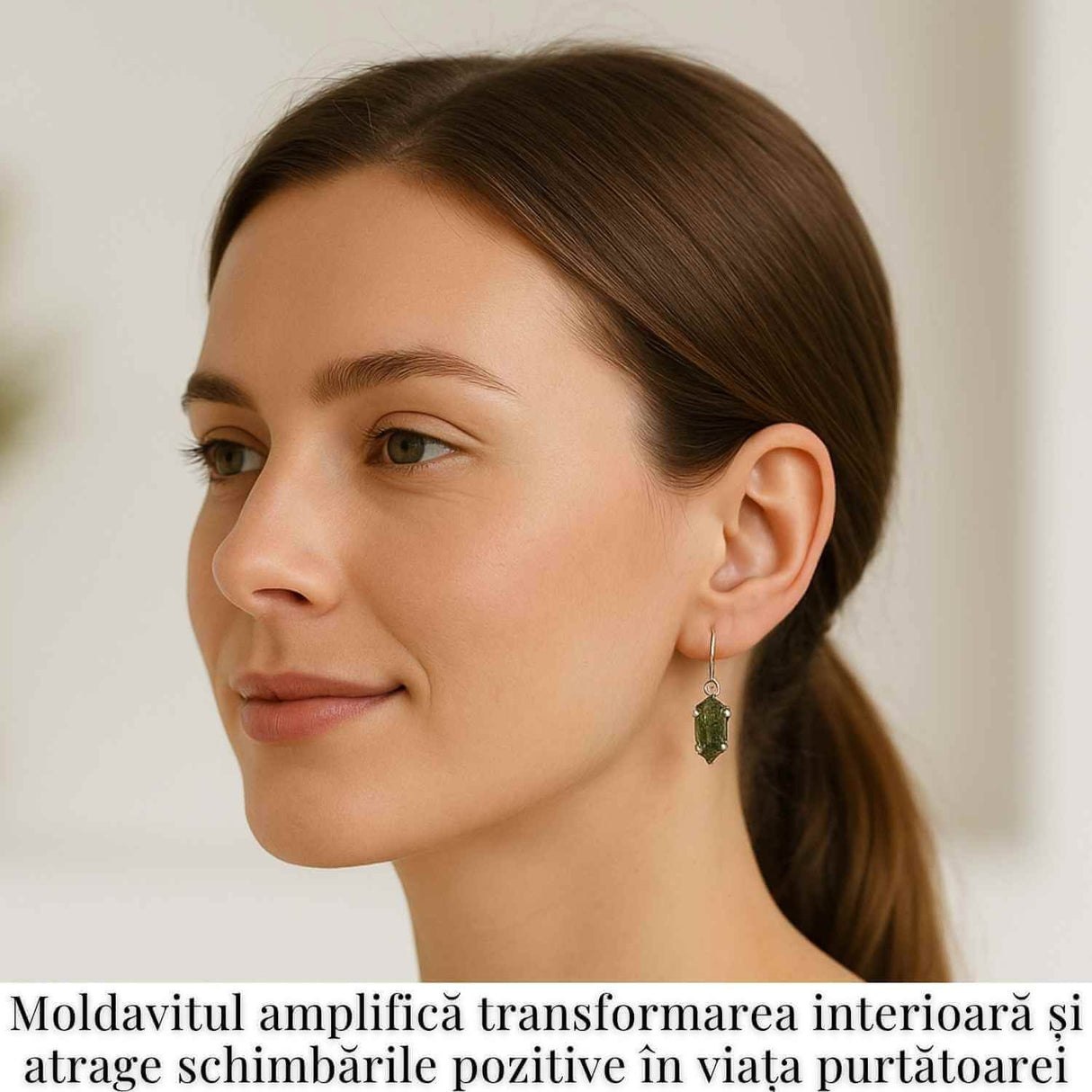 Cercei argint 925 cu Moldavit natural neuniform 1.9-2 grame - Transformare interioara si conexiune spirituala