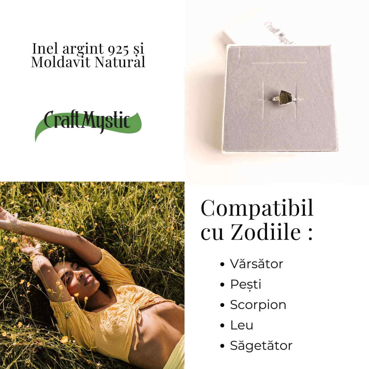 Inel cu moldavit natural si montura argint 925 marime M49-50/5 - Claritate si renastere interioara
