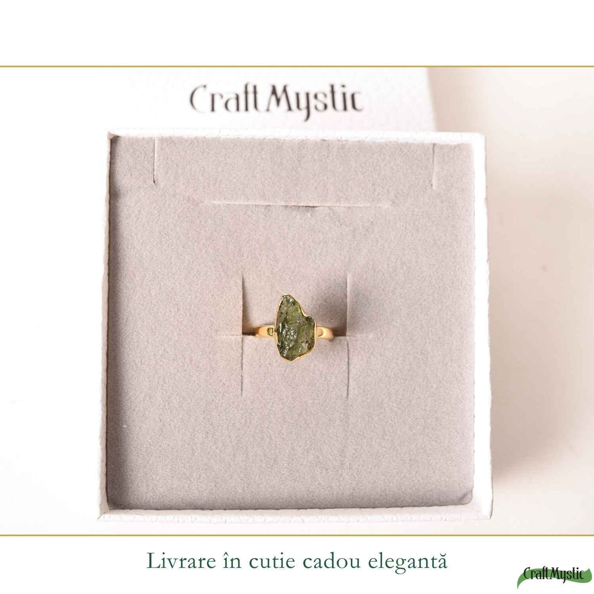 Inel argint 925 placat cu aur de 18k si moldavit brut M5/49 – energie intensa si transformare autentica