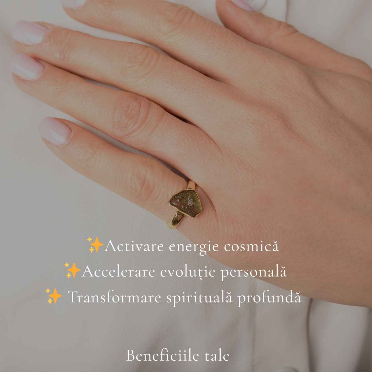 Inel argint 925 placat cu aur de 18k si moldavit bru, M4.5/48 – energie subtila si transformare interioara