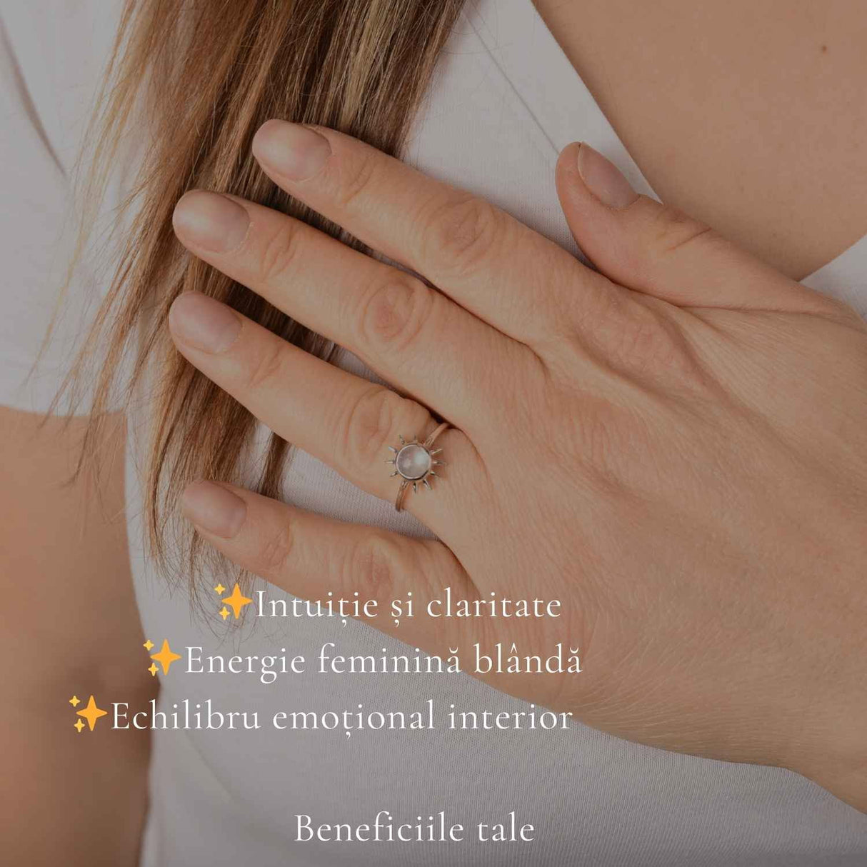 Inel Argint 925 cu Piatra Lunii si Soare – Feminitate si Echilibru Interior