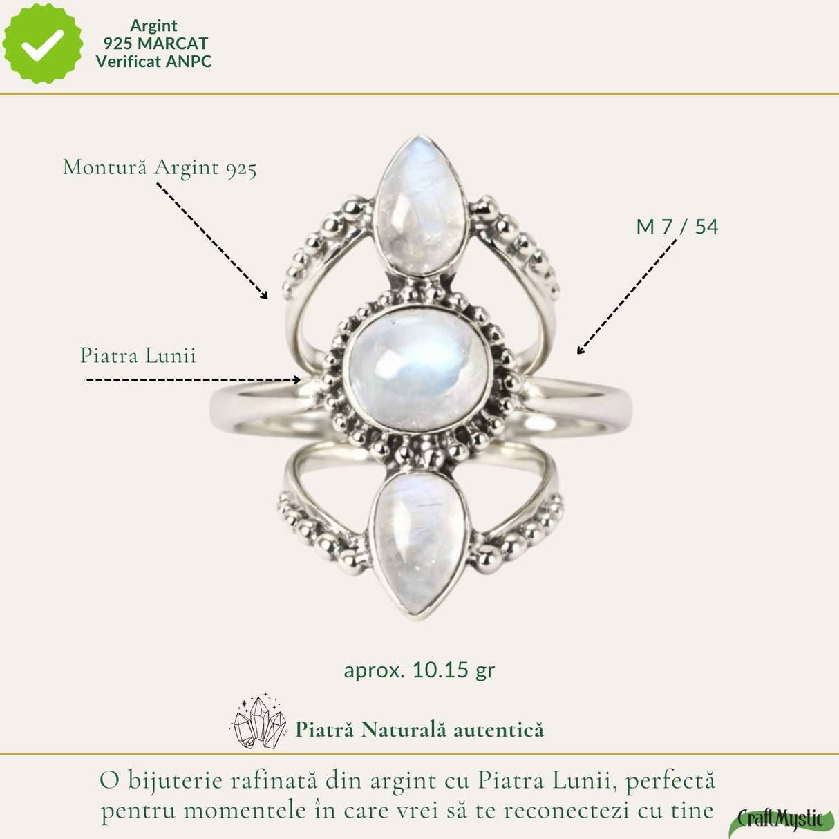 Inel Argint 925 Vintage Triplu cu Piatra Lunii – Intuitie si Eleganta Clasica
