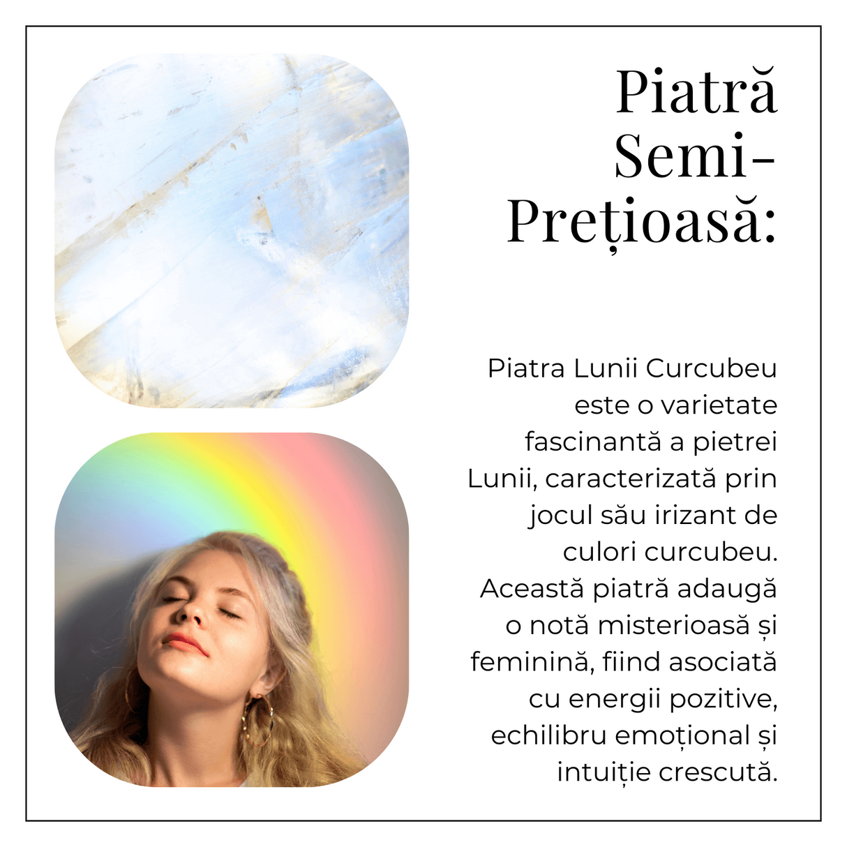 Inel Reglabil Argintiu cu Piatra Lunii Curcubeu - Intuitie si Liniste