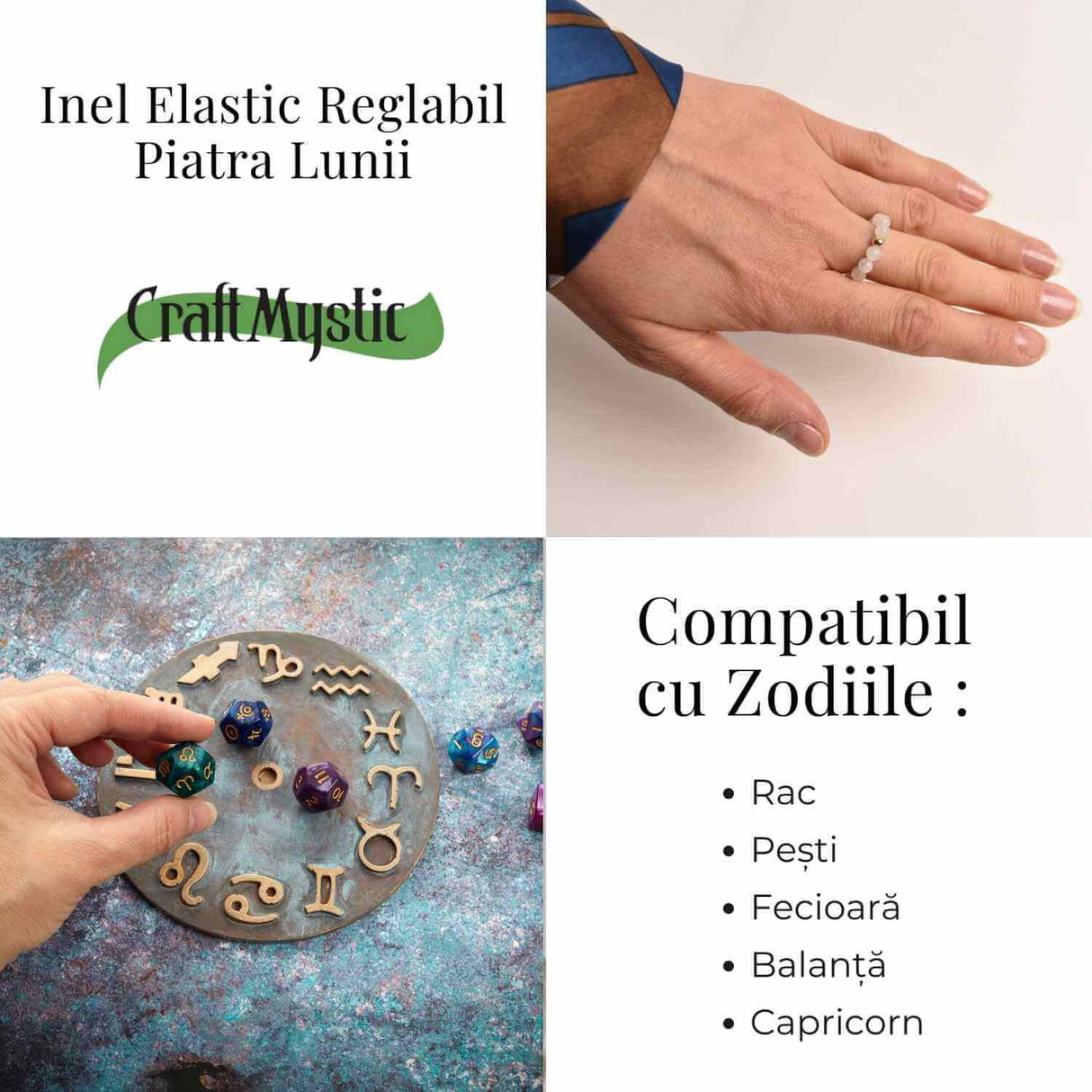 Inel elastic cu biluta aurie si margele 4 mm din pietre naturale - Piatra Lunii