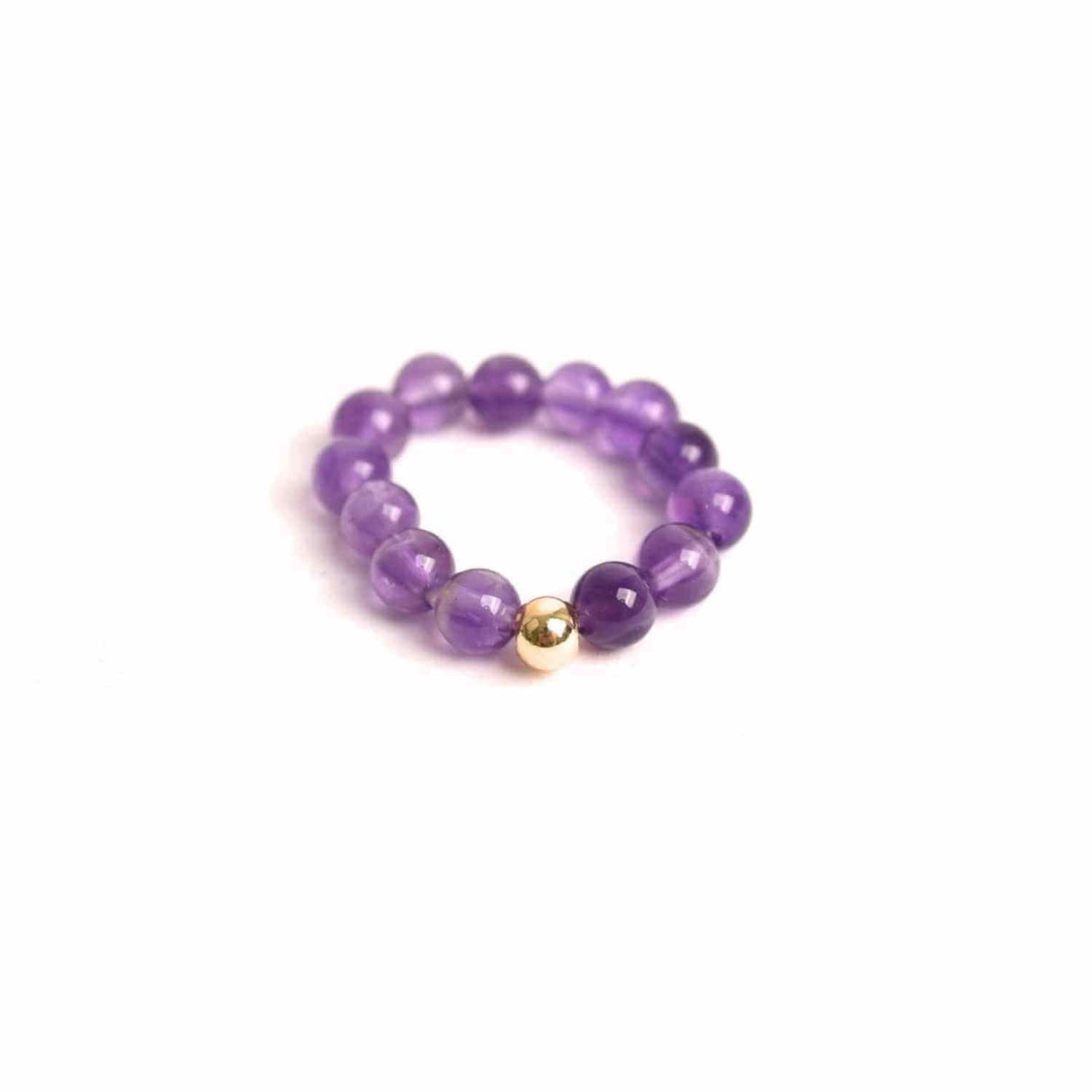Inel elastic cu biluta aurie si margele 4 mm din pietre naturale - Ametist