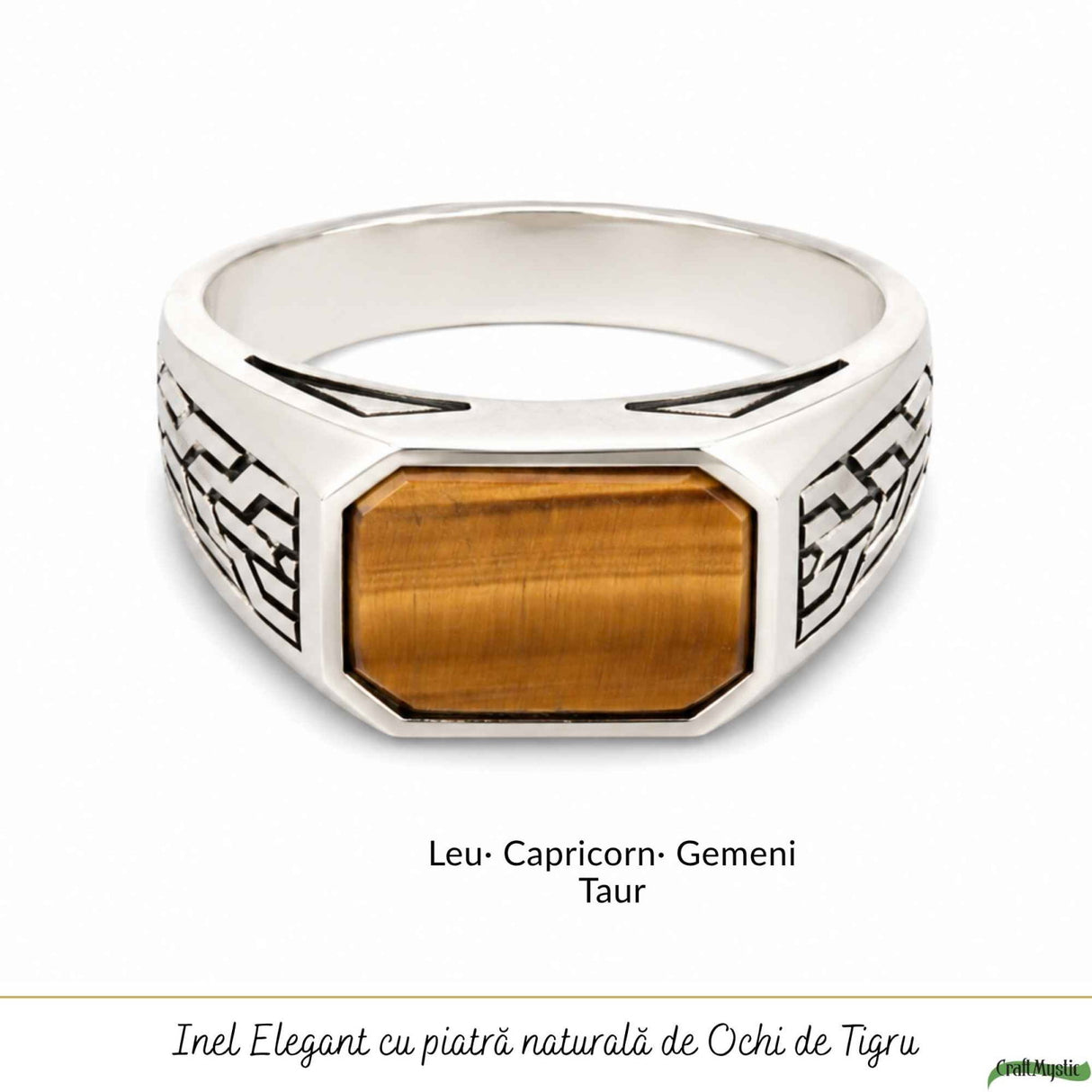 Inel Barbatesc Argint 925 cu Ochi de Tigru Dreptunghi – Protectie si Incredere