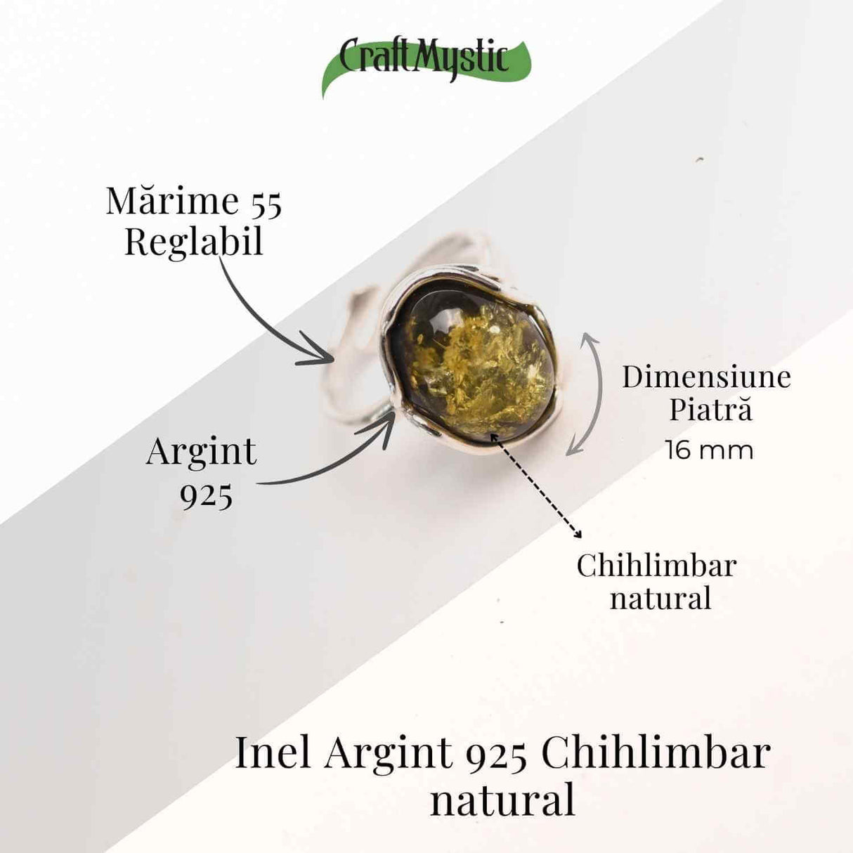 Inel ajustabil argint 925 cu chihlimbar natural - Eleganta unica