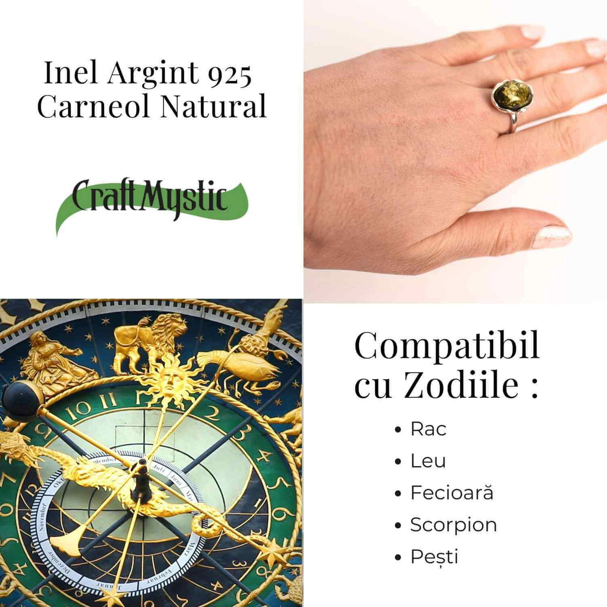Inel ajustabil argint 925 cu chihlimbar natural - Eleganta unica