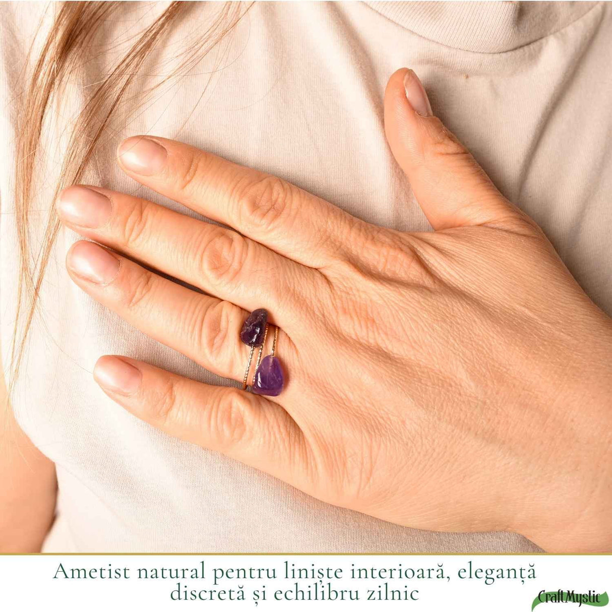 Inel cu Ametist Natural si Cupru – Claritate Interioara si Echilibru Emotional