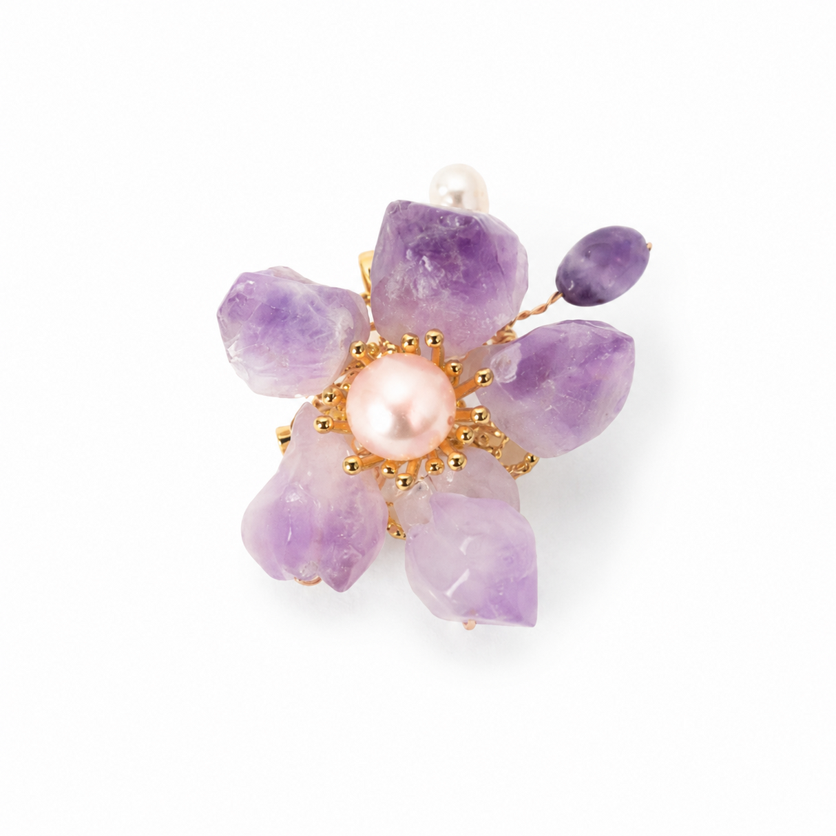 Brosa Pandantiv Floare cu Ametist Natural si Perle de Cultura – Eleganta si Armonie