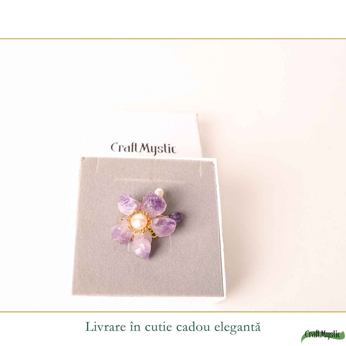 Brosa Pandantiv Floare cu Ametist Natural si Perle de Cultura – Eleganta si Armonie