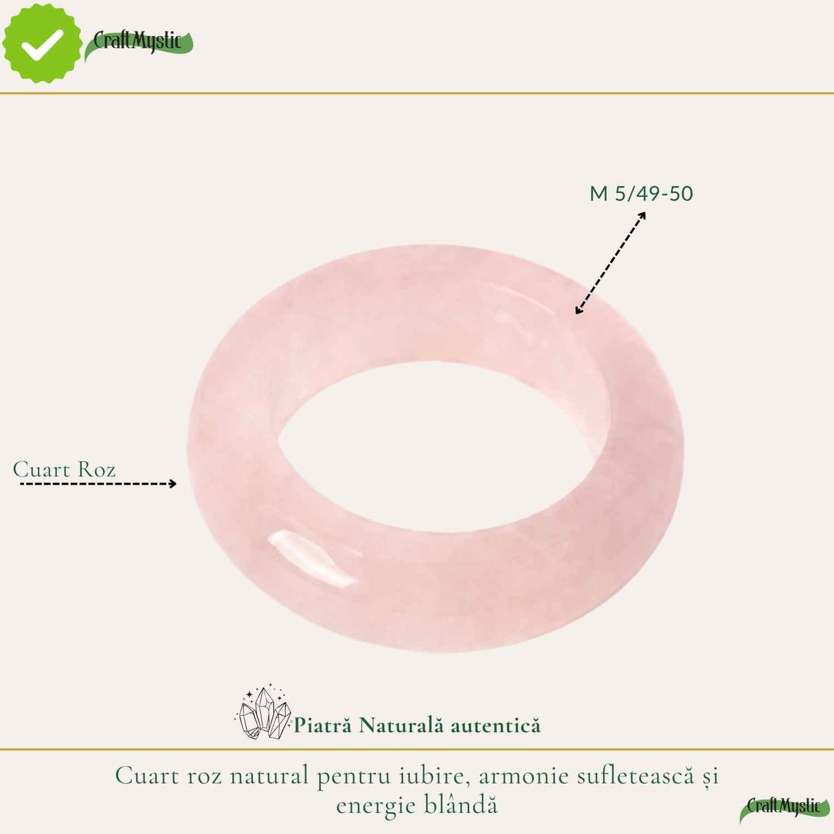 Inel cu Cuart Roz Natural turnat – Iubire de Sine si Armonie Interioara