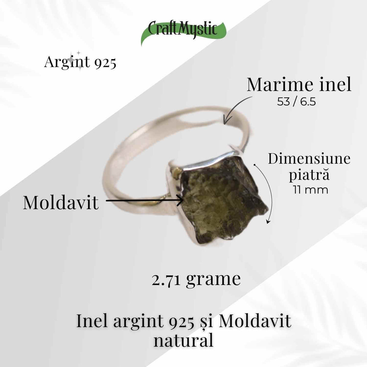 Inel argint 925 cu moldavit natural marime 53 - Protectie si evolutie spirituala