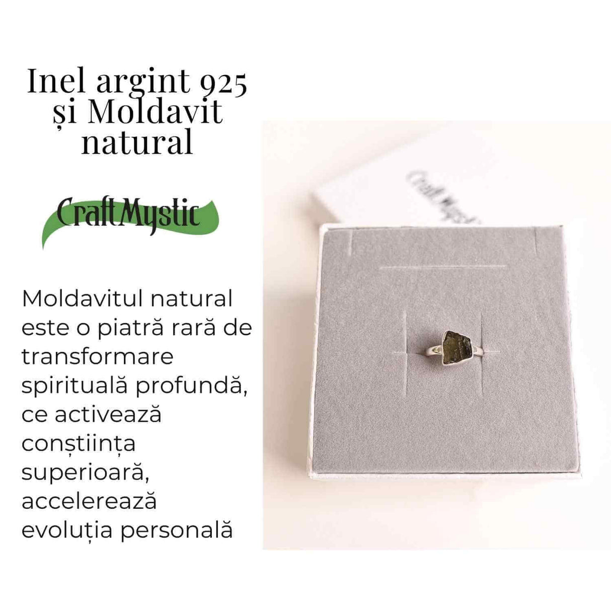 Inel cu Moldavit natural si montura argint 925 marime 51 - Claritate mentala si putere personala
