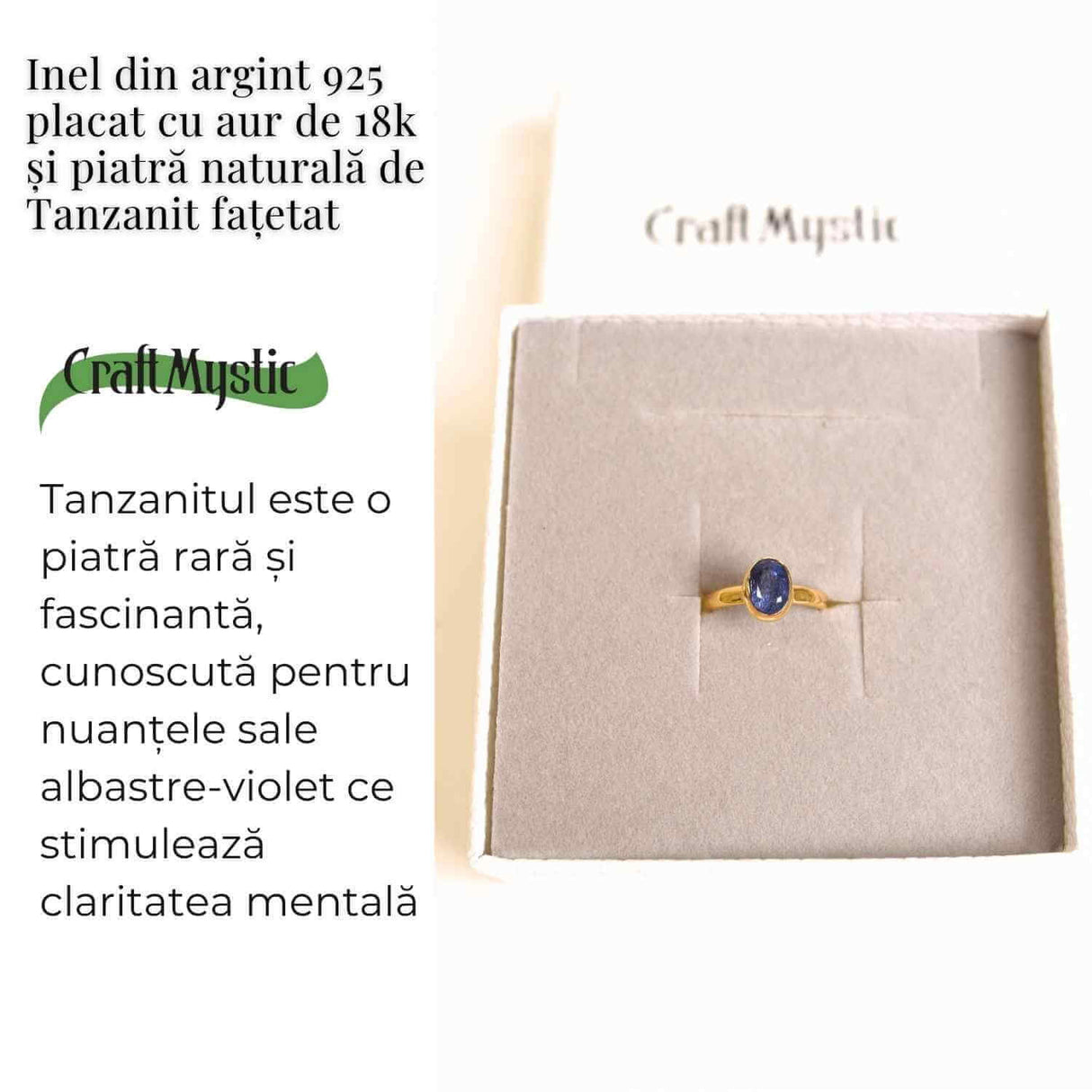 Inel argint 925 placat cu aur 18K si Tanzanit oval fatetat