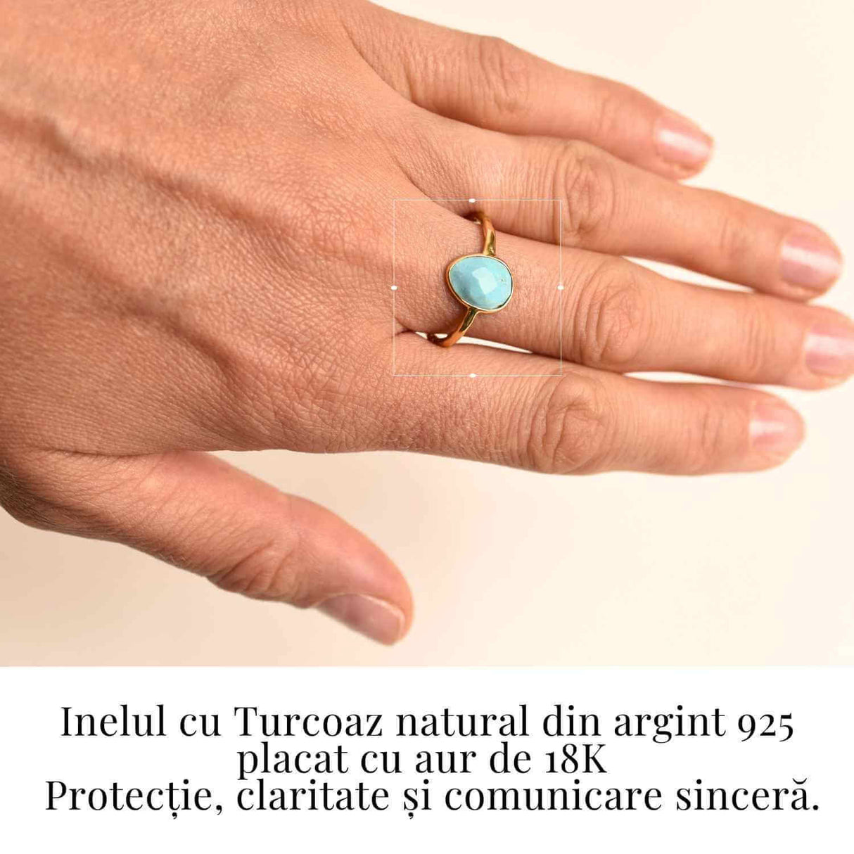 Inel argint 925 placat cu aur 18K si Turcoaz natural fatetat - Protectie, claritate si comunicare