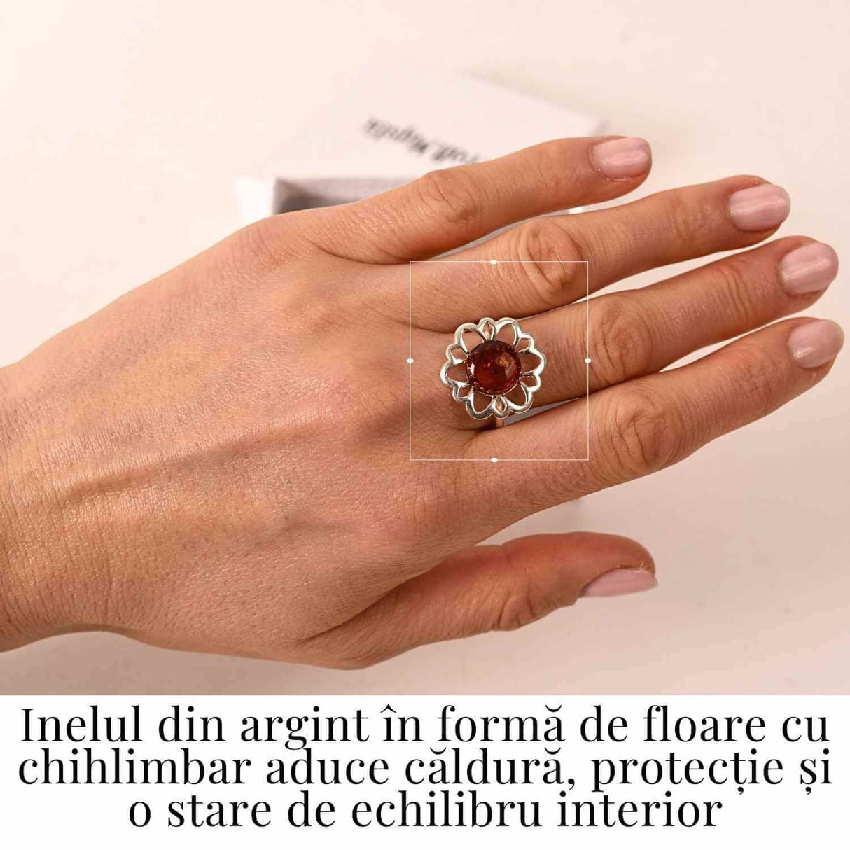 Inel floral din argint 925 cu chihlimbar natural - Calm si armonie