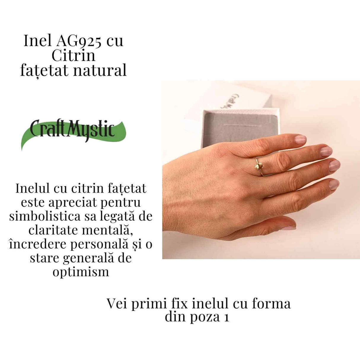 Inel reglabil din argint 925 cu citrin fatetat, o bijuterie care aduce lumina si claritate in ritmul zilnic