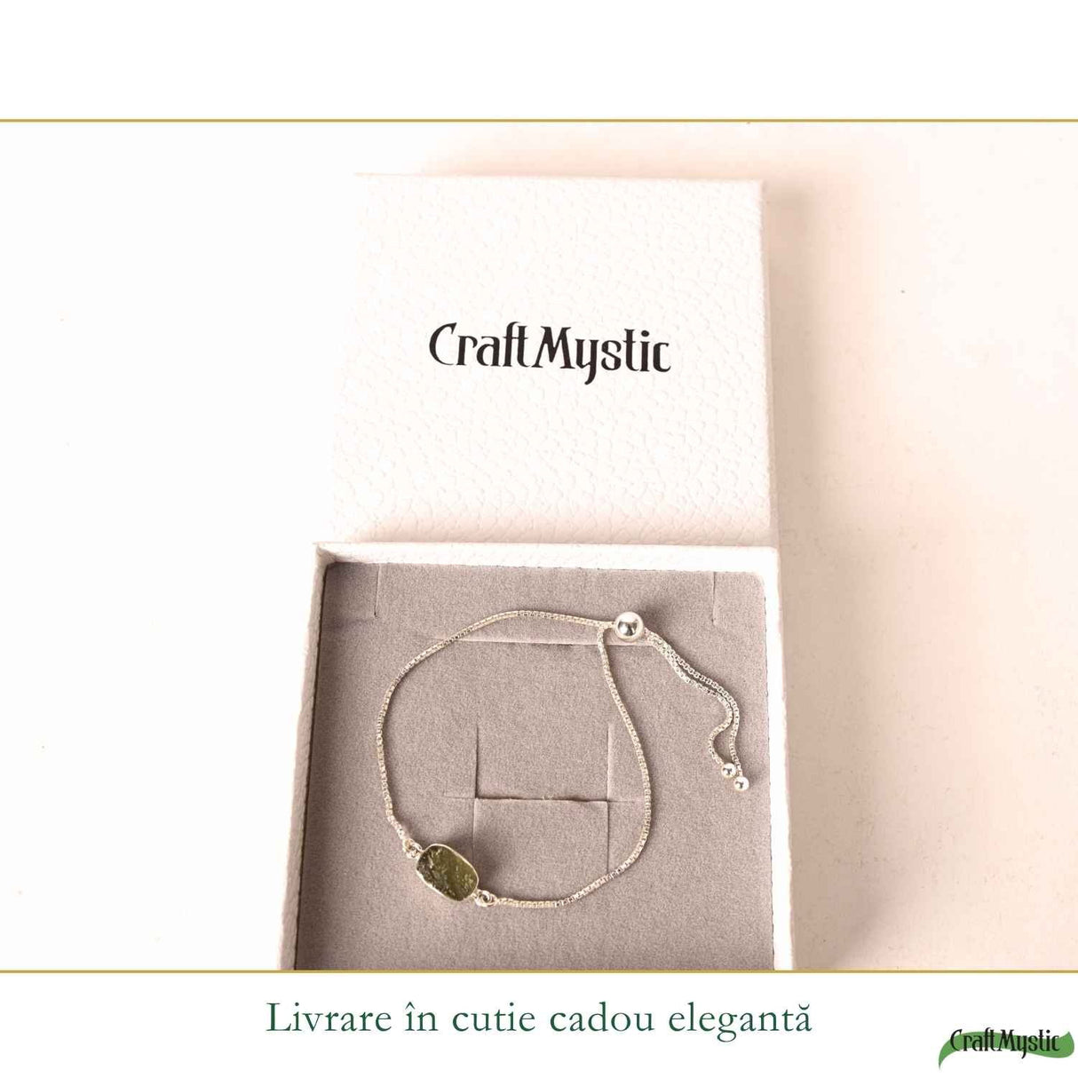 Bratara argint 925 cu Moldavit Dreptunghi Natural – Claritate si Energie Interioara