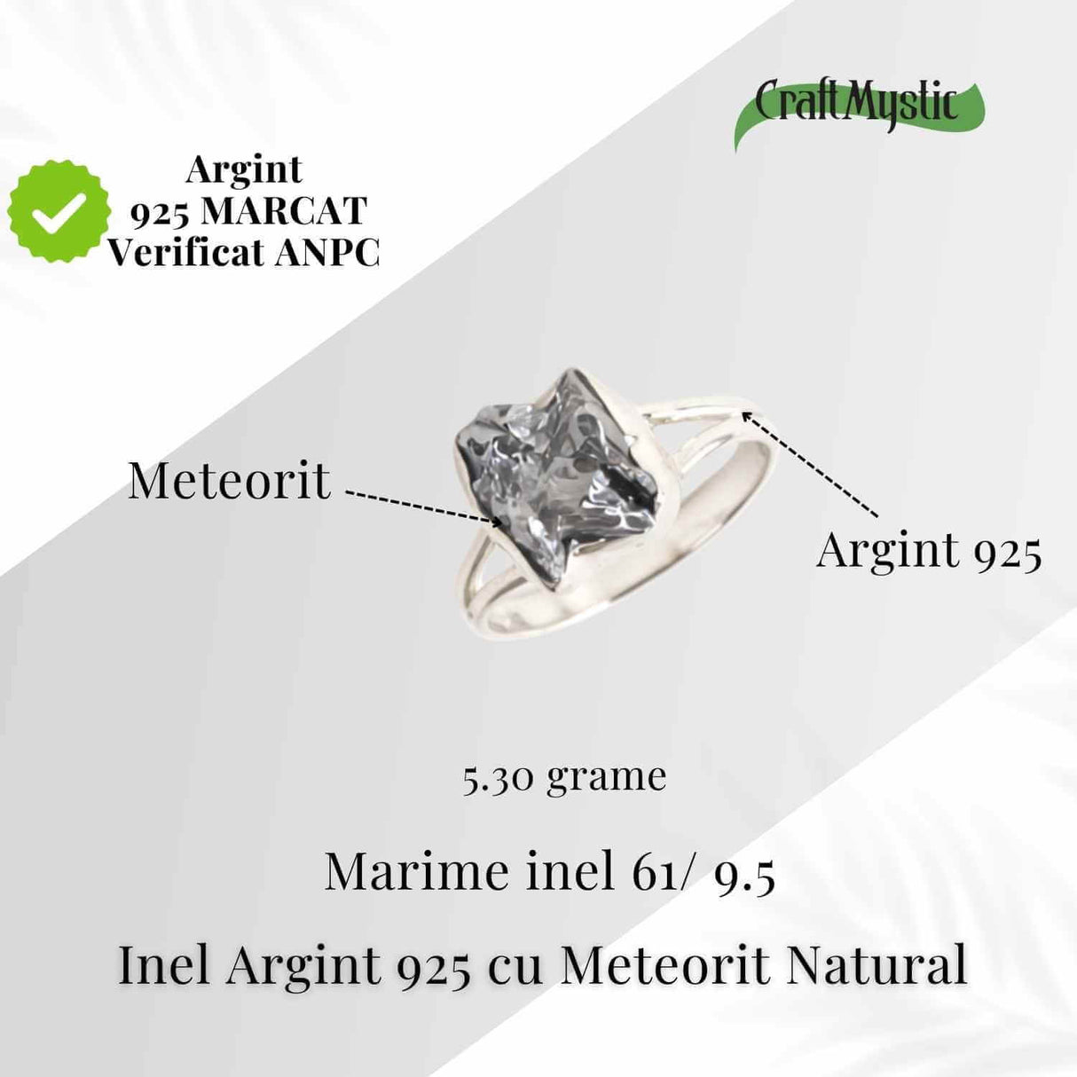 Inel Argint 925 cu Meteorit Brut Natural - Energie Cosmica si Forta Interioara