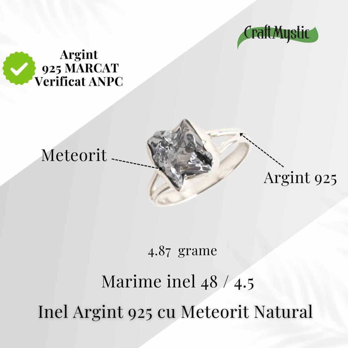 Inel Argint 925 cu Meteorit Brut Natural - Energie Cosmica si Forta Interioara