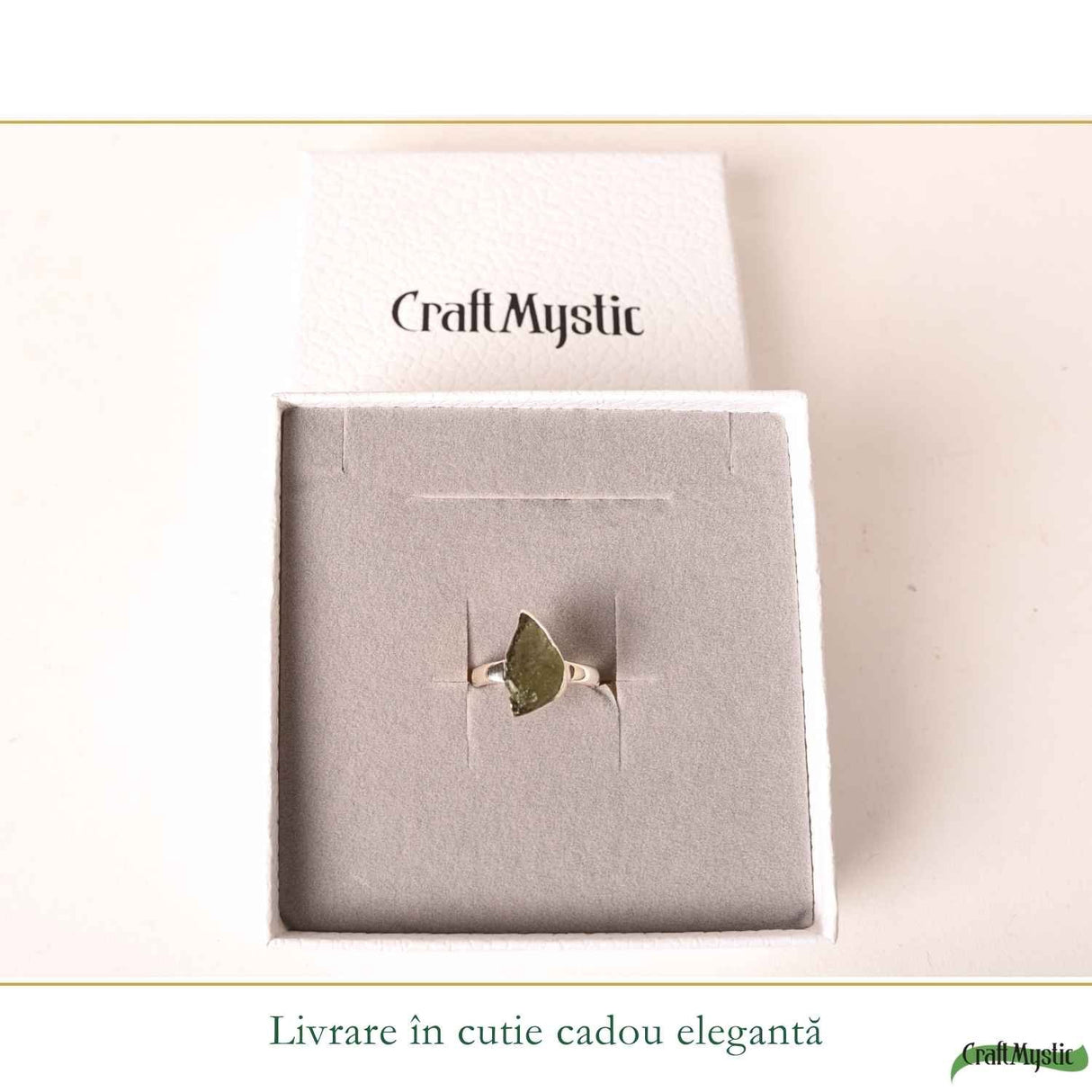 Inel Argint 925 cu Moldavit Autentic, M8/56 – Talisman pentru Crestere Spirituala si Protectie