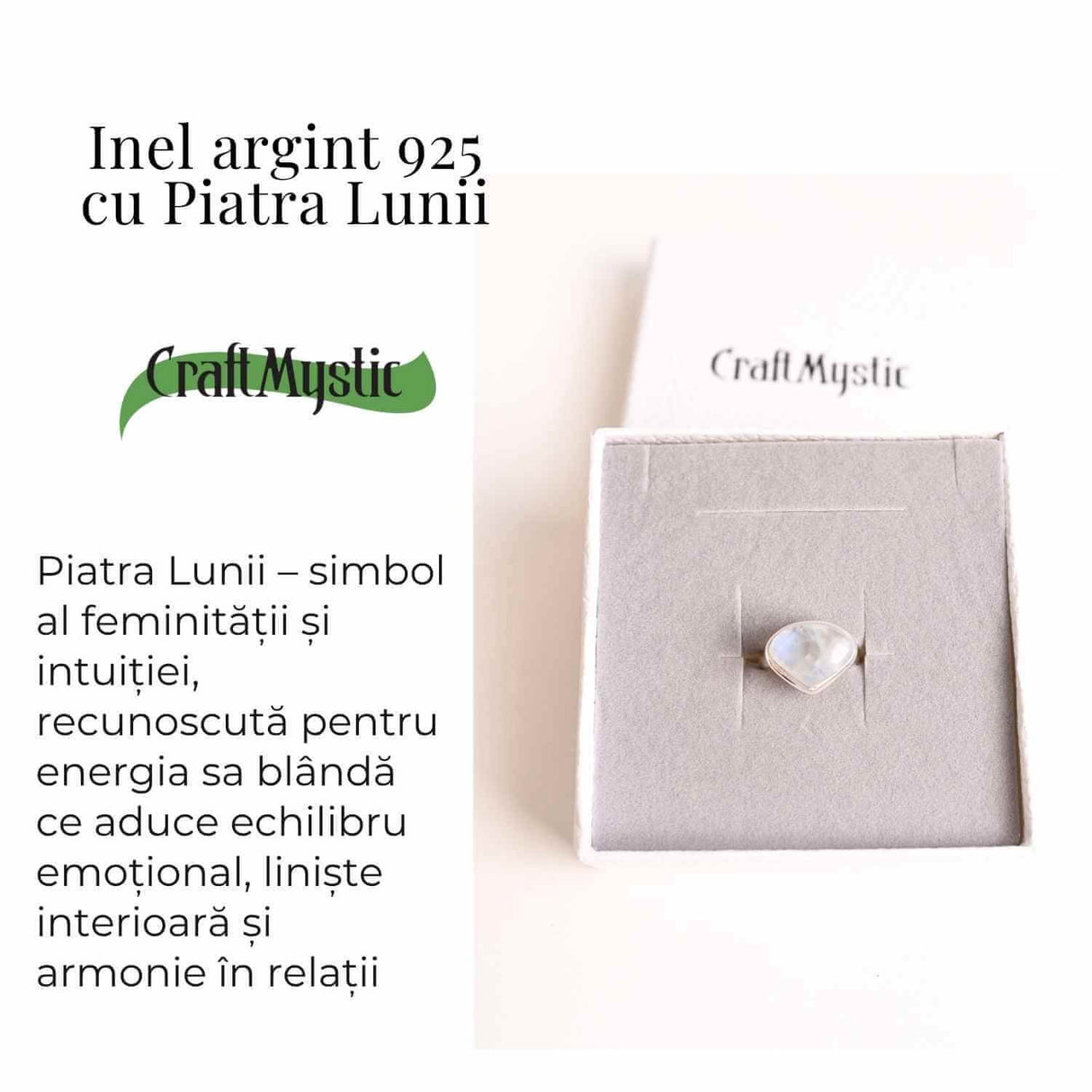 Inel din Argint 925 cu Piatra Lunii - Echilibru Emotional si Intuitie Amplificata, 6.31 gr