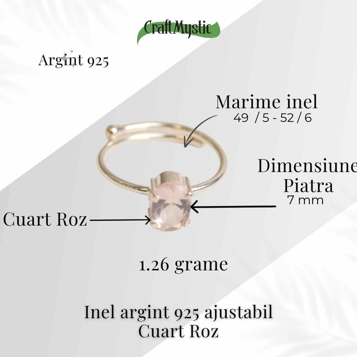 Inel din Argint 925 cu Cuart Roz - Iubire Interioara si Armonie Emotionala