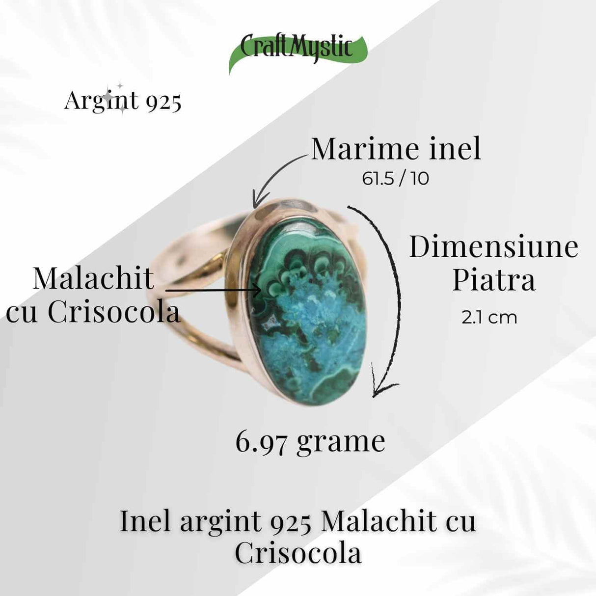 Inel Malachit si Crisocola montura Argint 925 - Protectie si echilibru emotional