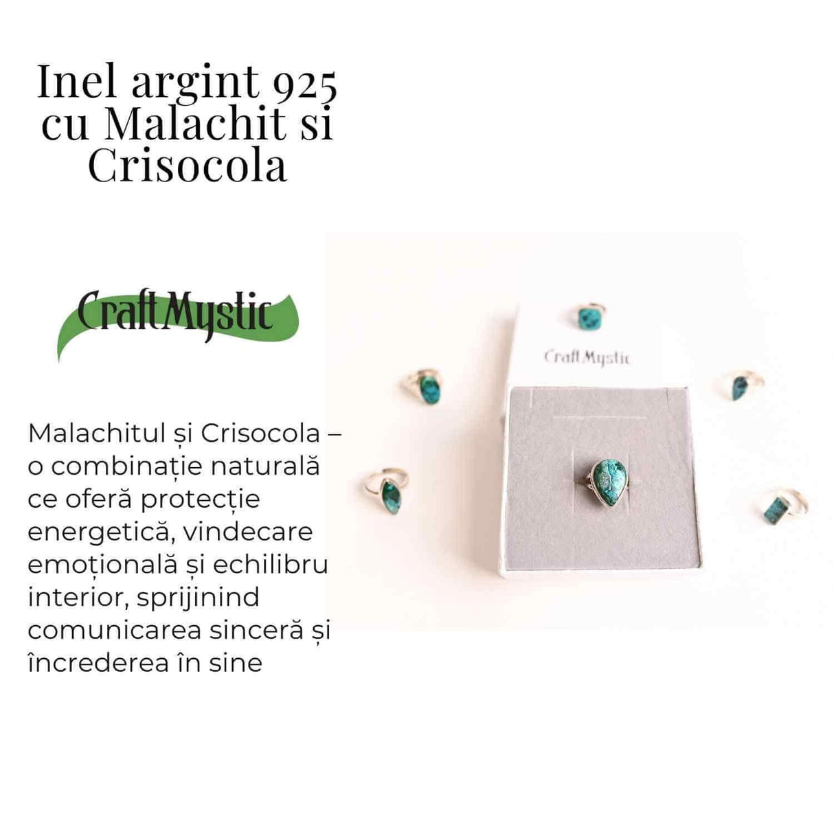 Inel cu Malachit si Crisocola Montura din Argint 925 - Protectie Energetica si Echilibru Emotional, 4.90 gr