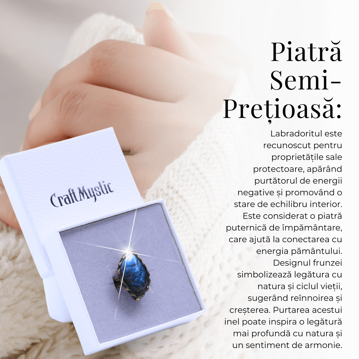 Inel vintage ajustabil cu Labradorit natural forma neregulata, pentru protectie si intuitie
