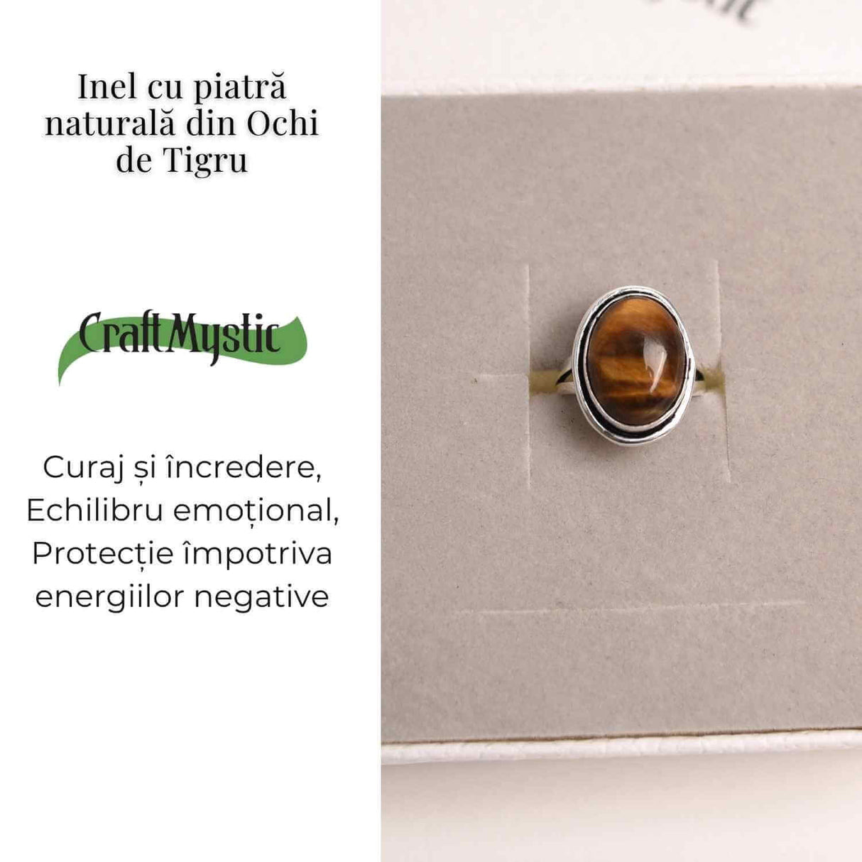 Inel ajustabil argintiu cu Ochi de Tigru - putere si protectie
