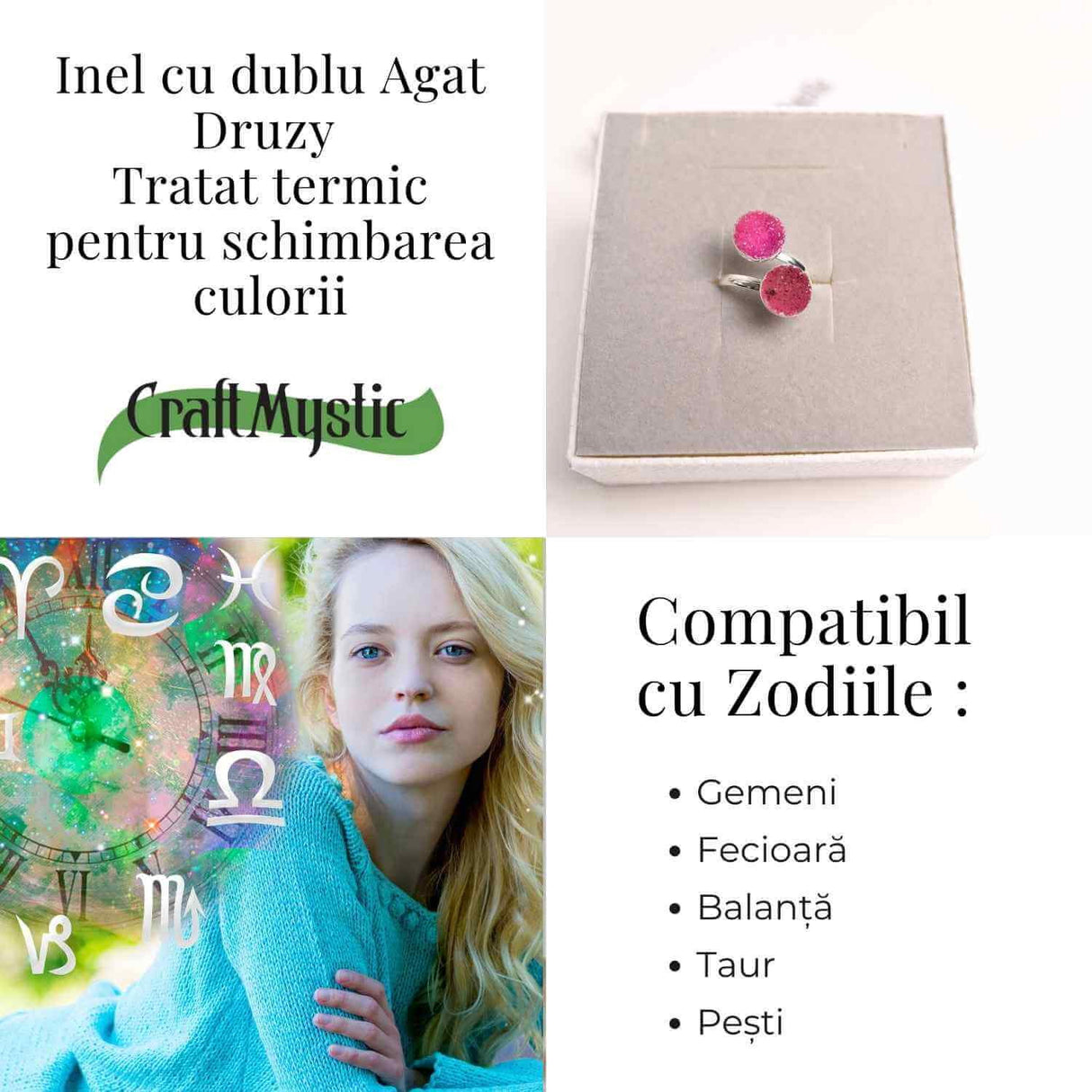 Inel Argintiu cu Dublu Agat Druzy - Energie si Eleganta Unica