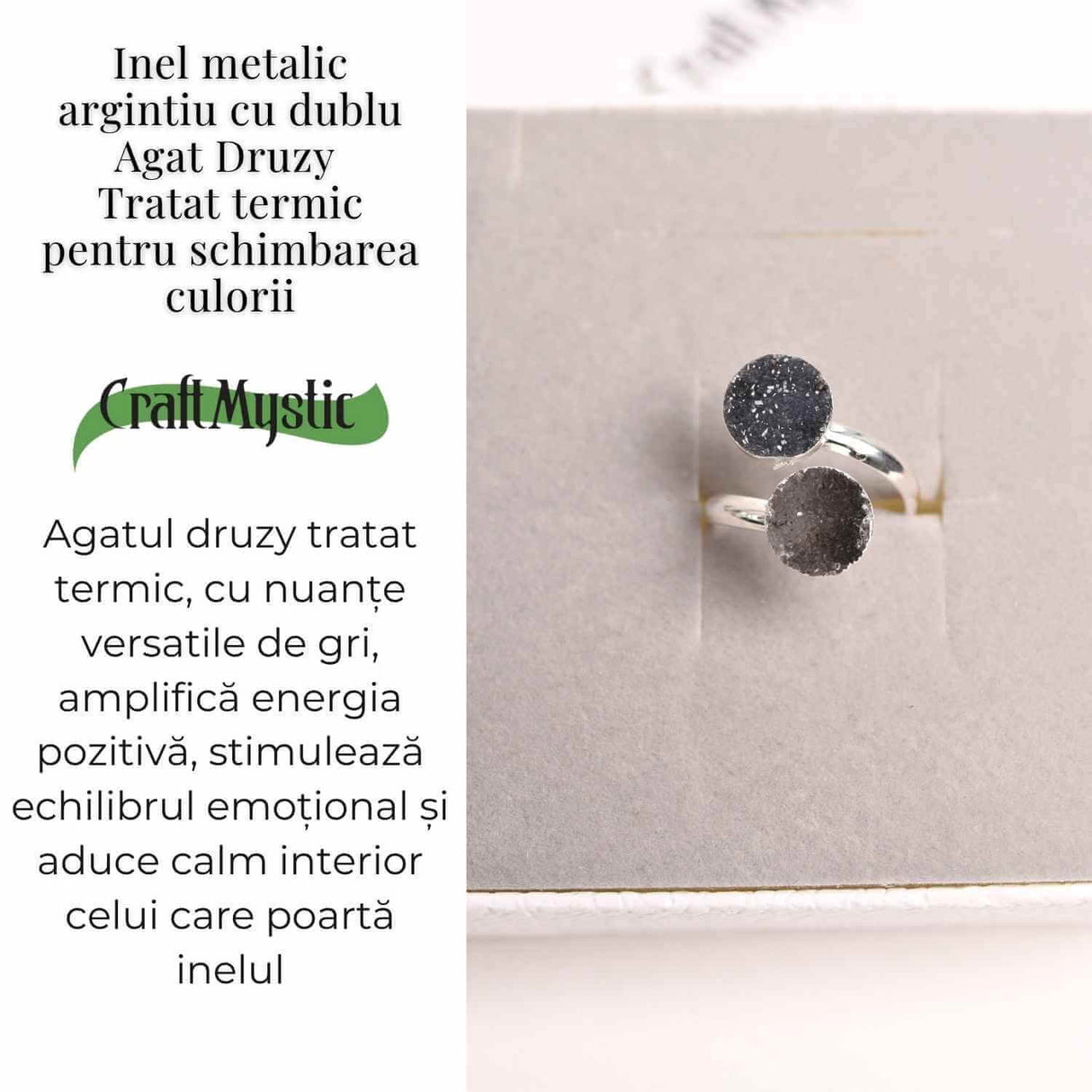 Inel Argintiu cu Dublu Agat Druzy - Energie si Eleganta Unica