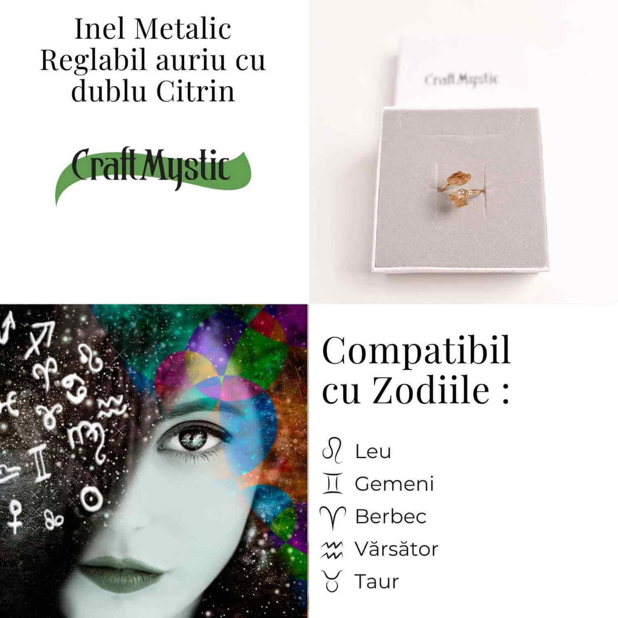Inel reglabil cu dublu Citrin - Abundenta si energie pozitiva