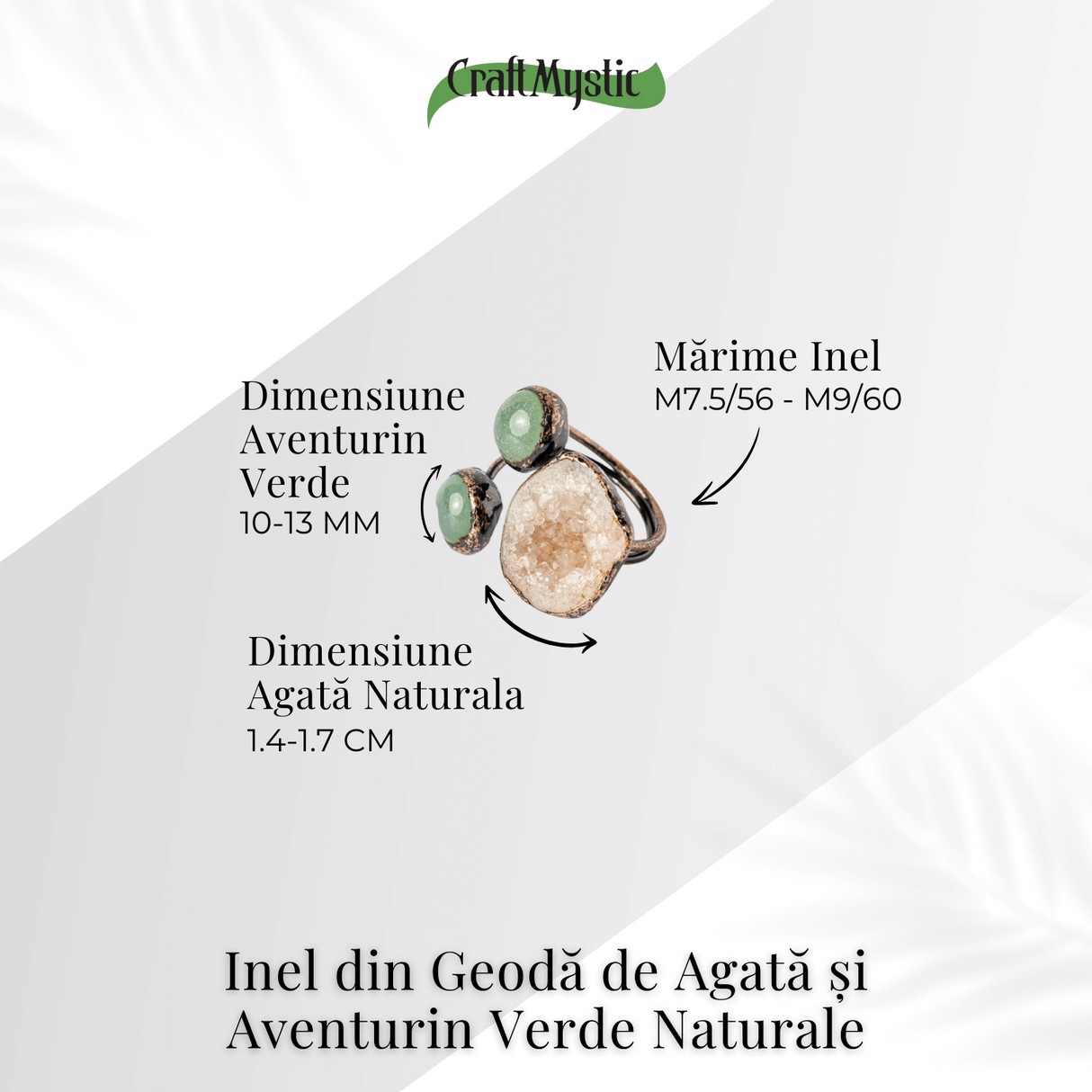Inel din Geoda de Agata si Aventurin Verde Natural - Armonie si Vitalitate Interioara