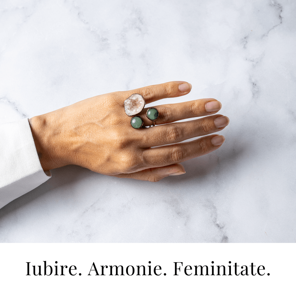 Inel din Geoda de Agata si Aventurin Verde Natural - Armonie si Vitalitate Interioara